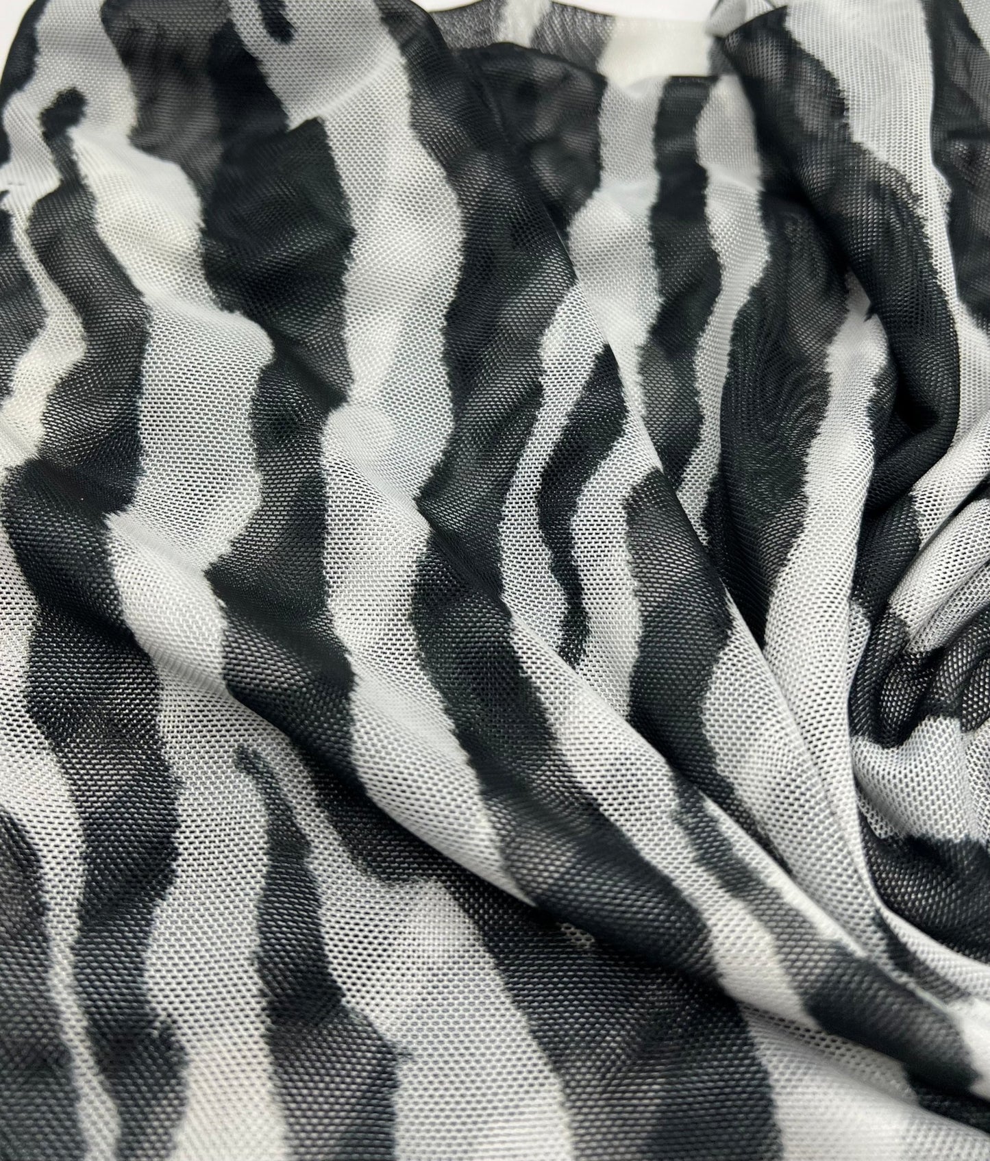 Black Zebra Print Mesh Fabric 2 Way Stretch - T9 Fabrics