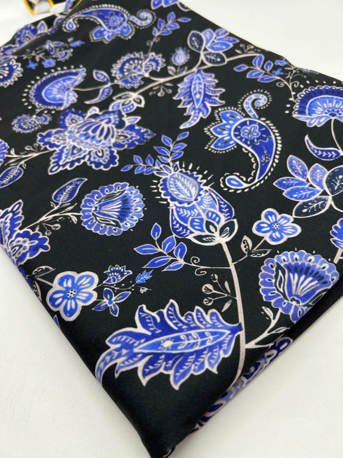 Blue Black Print Floral Print ITY Fabric 2 Way Stretch - T9 Fabrics