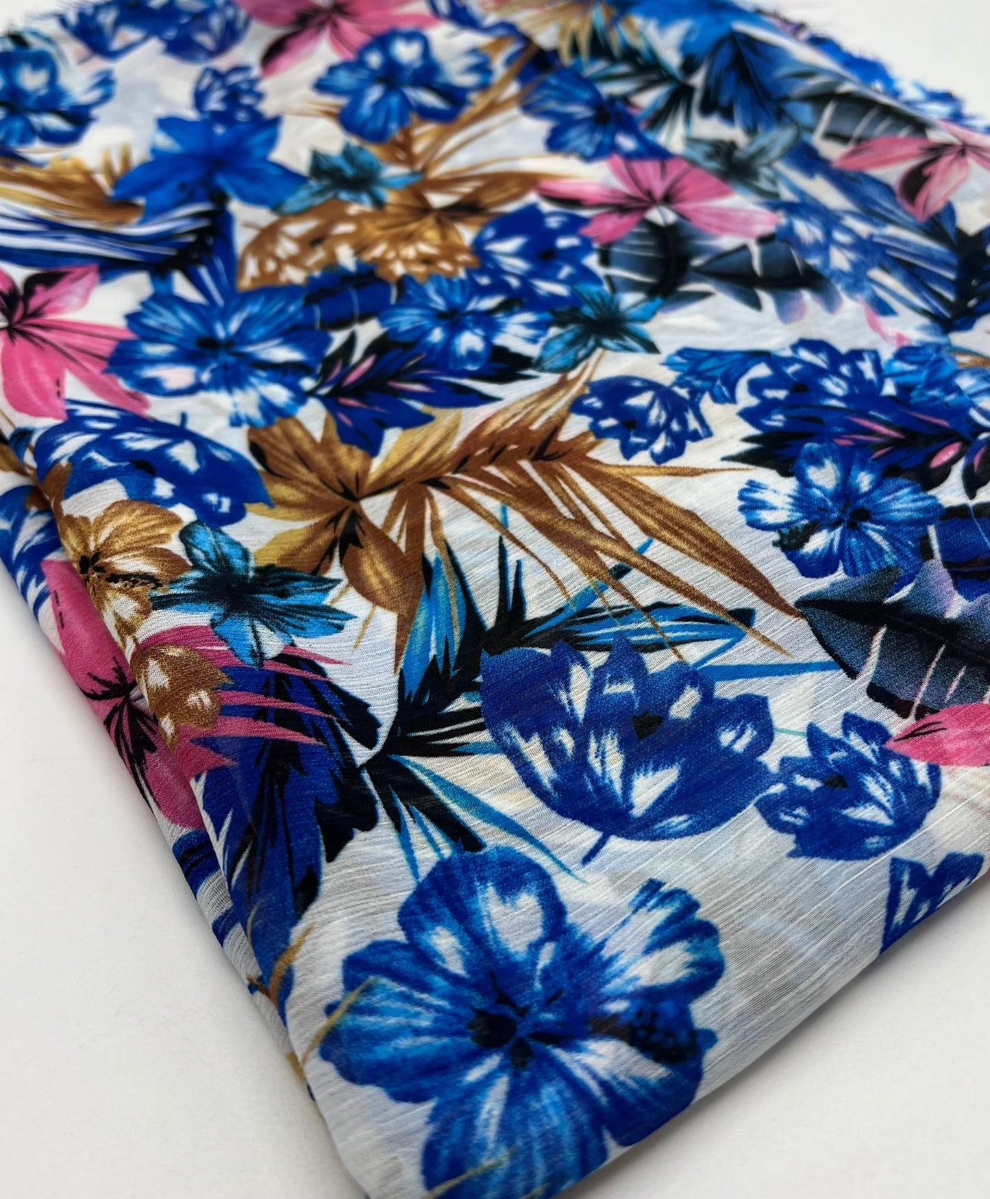Blue Floral Lightweight Crepe Non Stretch Fabric - T9 Fabrics