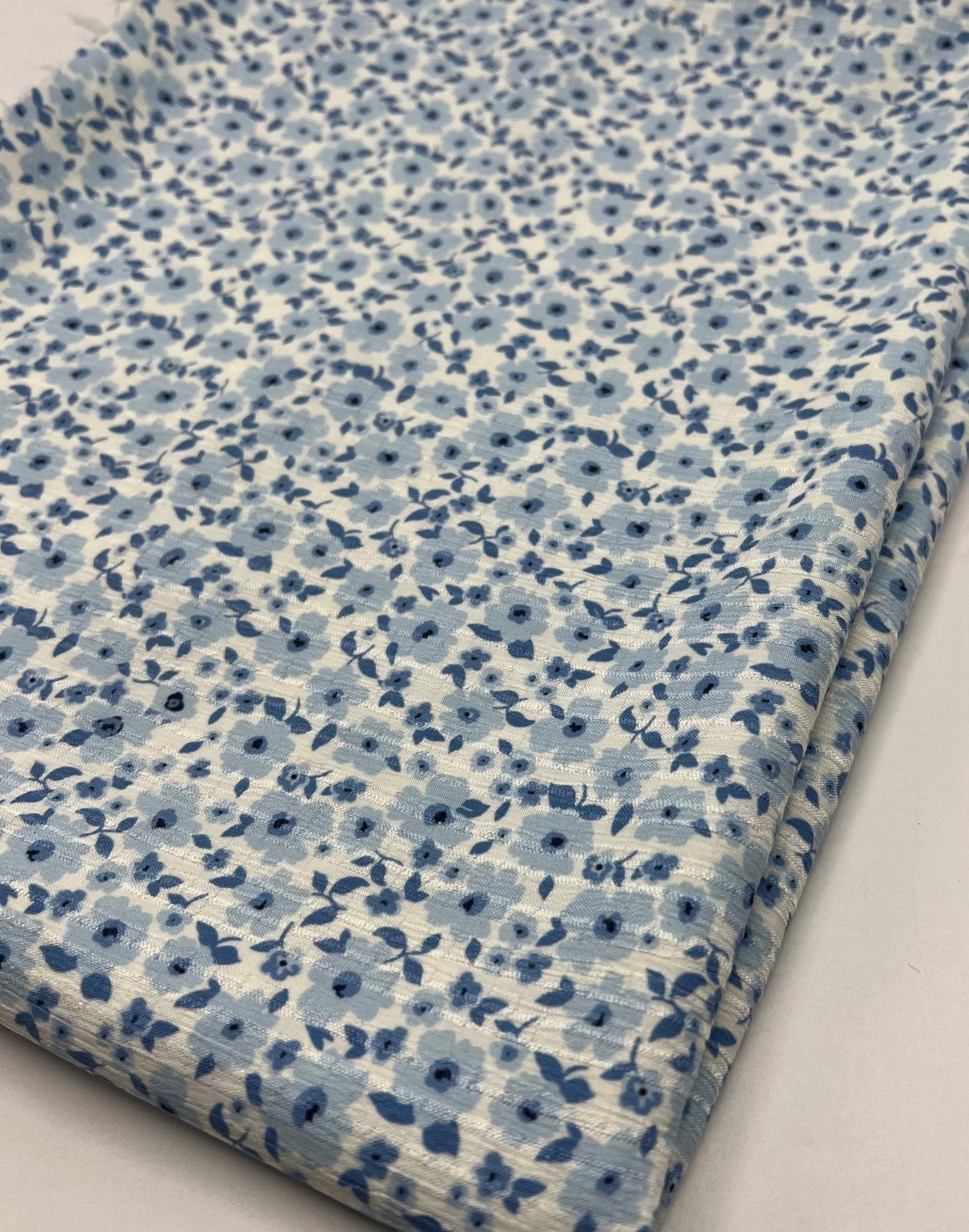 Blue Floral Textured Crinkle Lightweight Non Stretch Fabric - T9 Fabrics