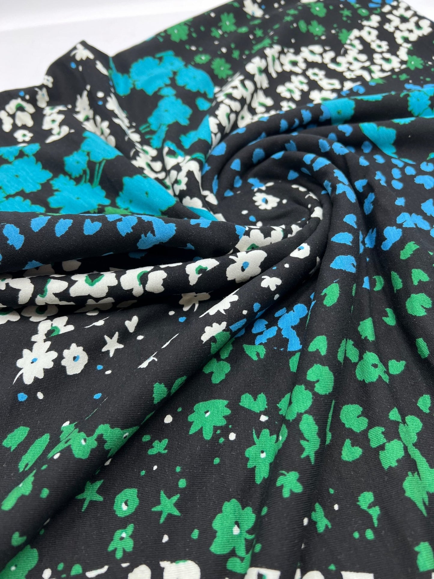 Blue Green Animal Mix Print Heavy Viscose Elastane 4 Way Stretch Fabric - T9 Fabrics