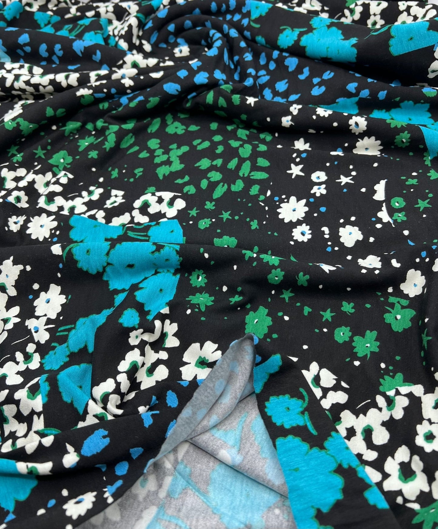 Blue Green Animal Mix Print Heavy Viscose Elastane 4 Way Stretch Fabric - T9 Fabrics
