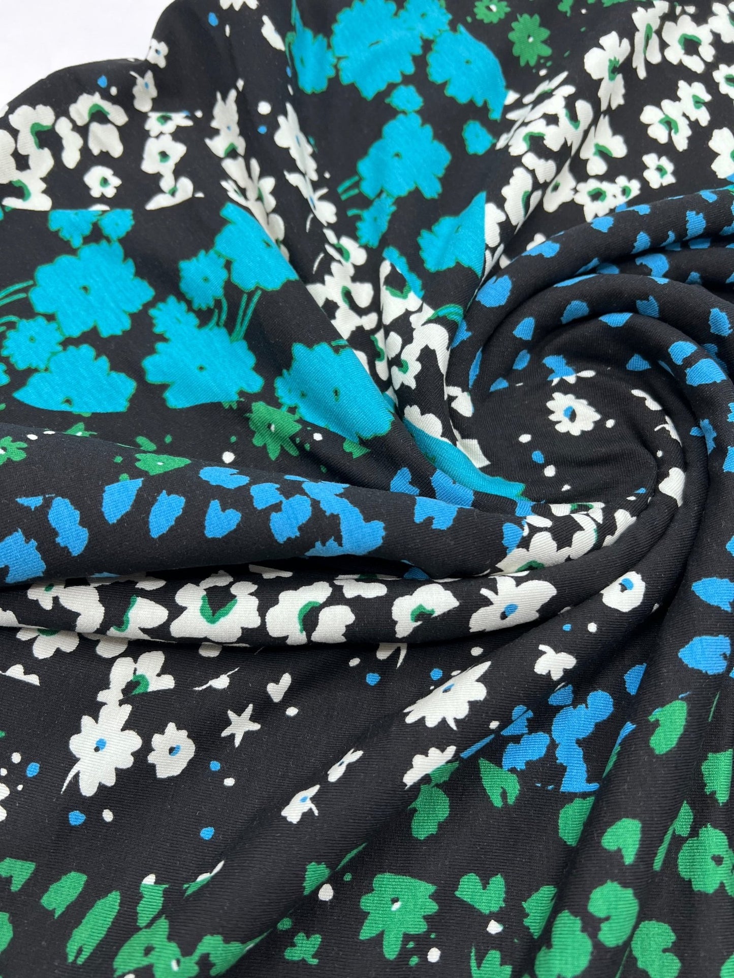 Blue Green Animal Mix Print Heavy Viscose Elastane 4 Way Stretch Fabric - T9 Fabrics