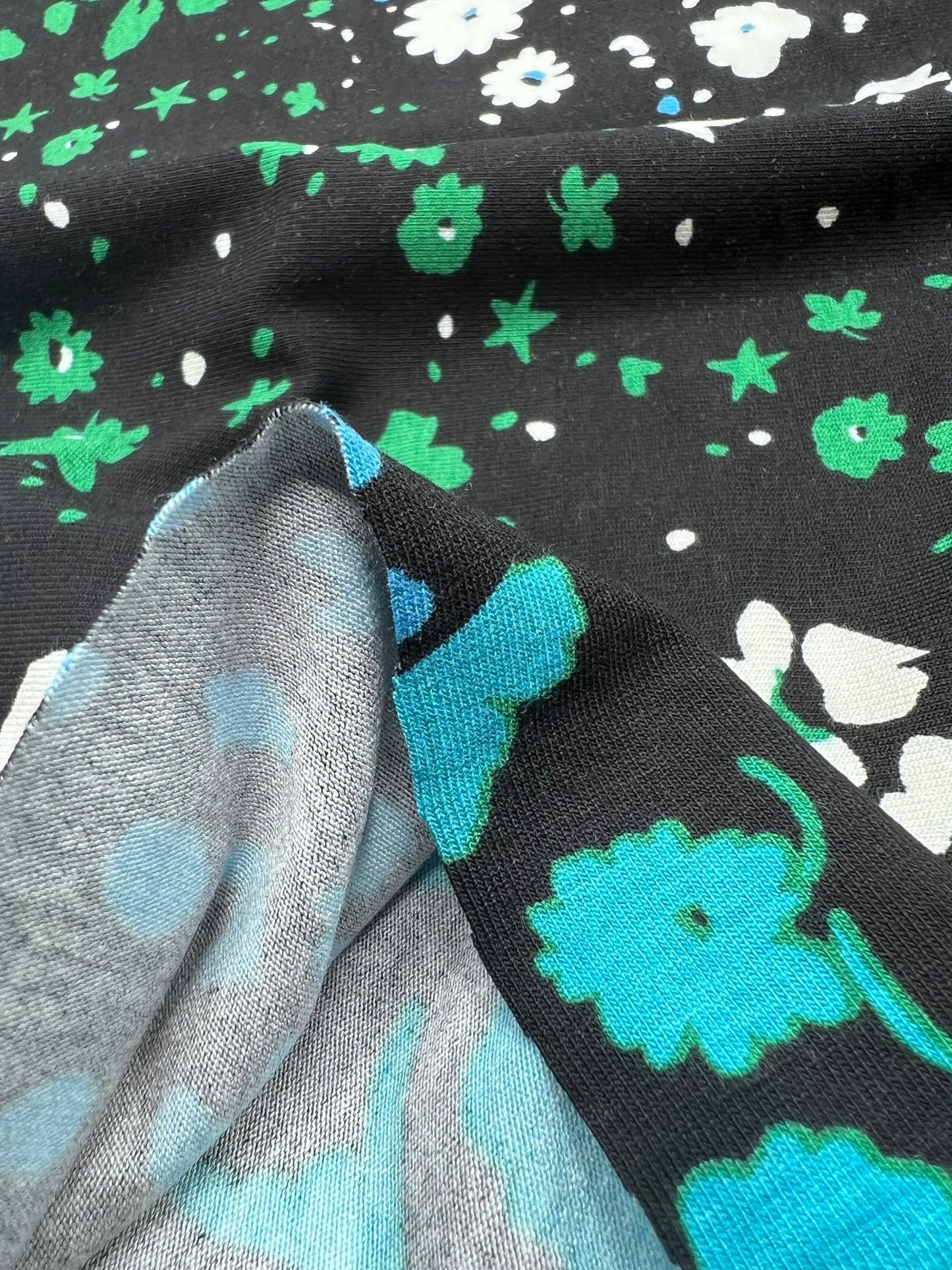 Blue Green Animal Mix Print Heavy Viscose Elastane 4 Way Stretch Fabric - T9 Fabrics