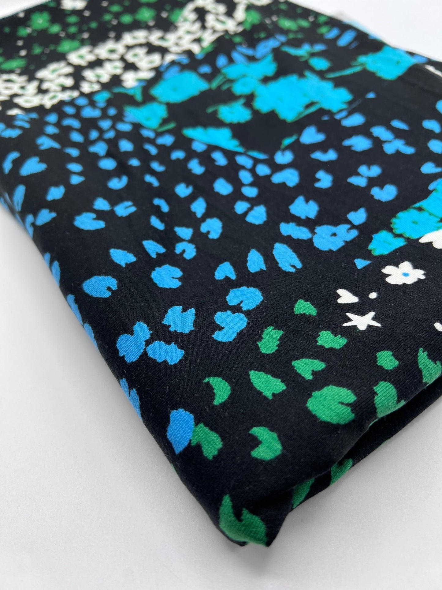 Blue Green Animal Mix Print Heavy Viscose Elastane 4 Way Stretch Fabric - T9 Fabrics