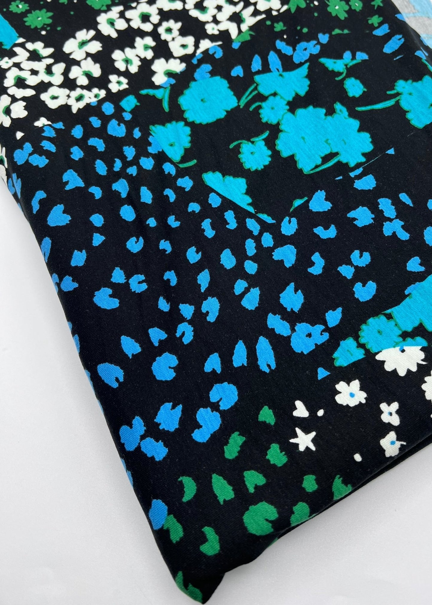 Blue Green Animal Mix Print Heavy Viscose Elastane 4 Way Stretch Fabric - T9 Fabrics
