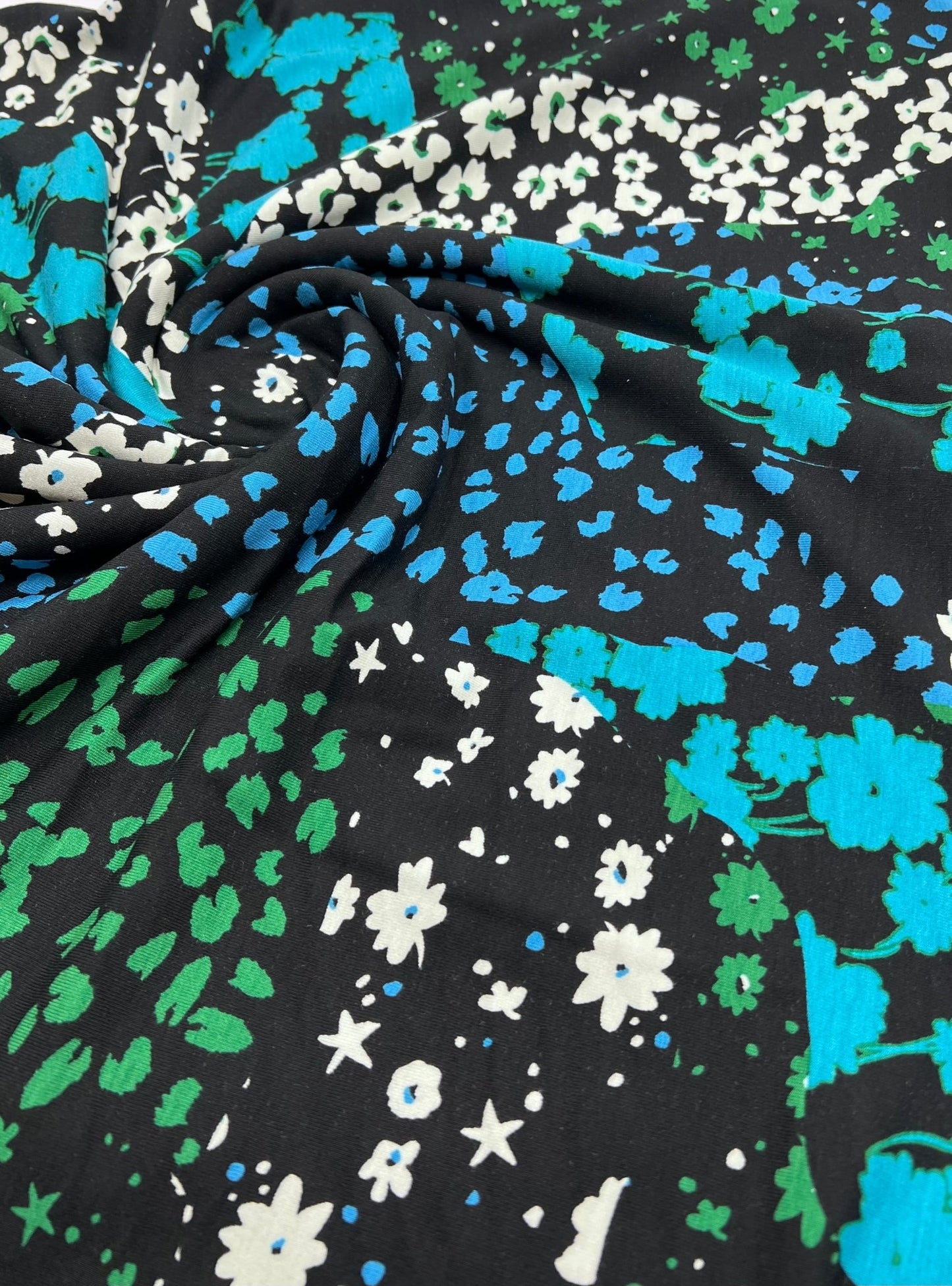 Blue Green Animal Mix Print Heavy Viscose Elastane 4 Way Stretch Fabric - T9 Fabrics