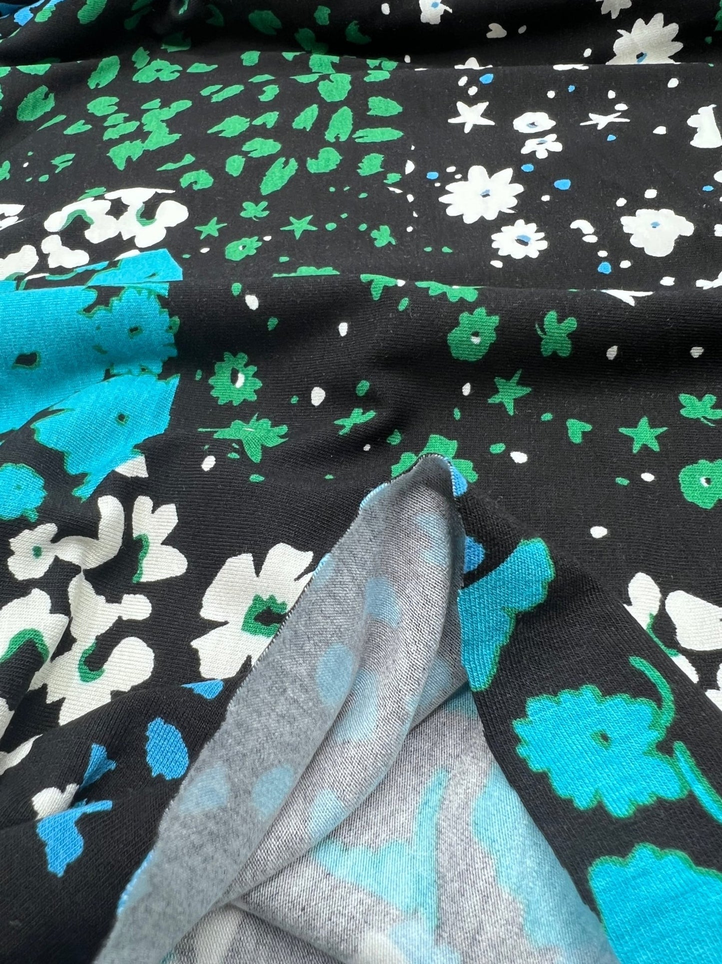 Blue Green Animal Mix Print Heavy Viscose Elastane 4 Way Stretch Fabric - T9 Fabrics