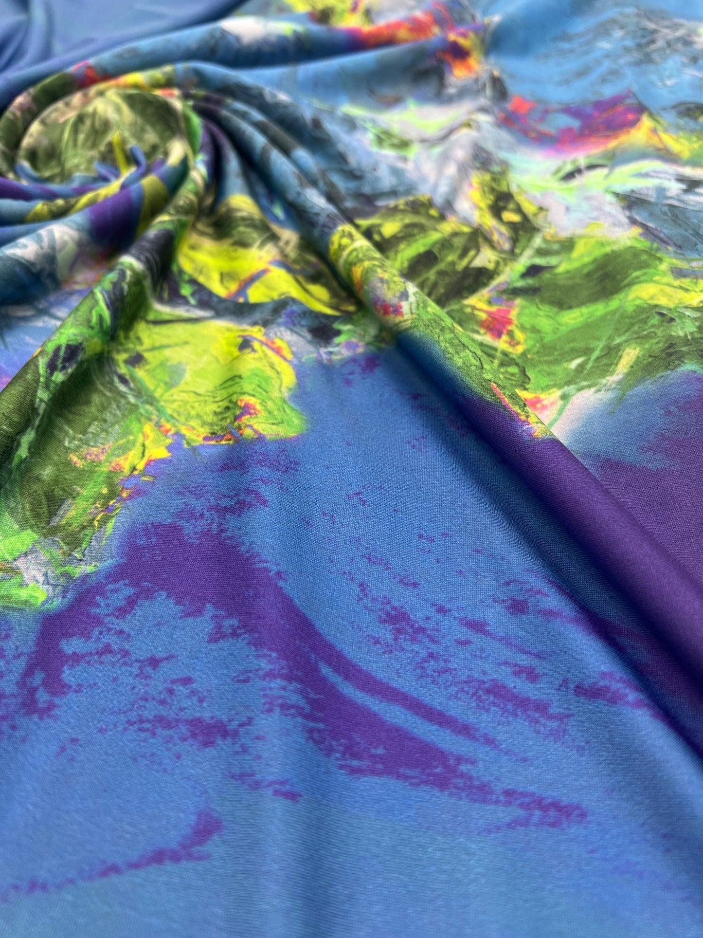 Blue Green Mix Print Soft Touch 4 Way Stretch Fabric - T9 Fabrics
