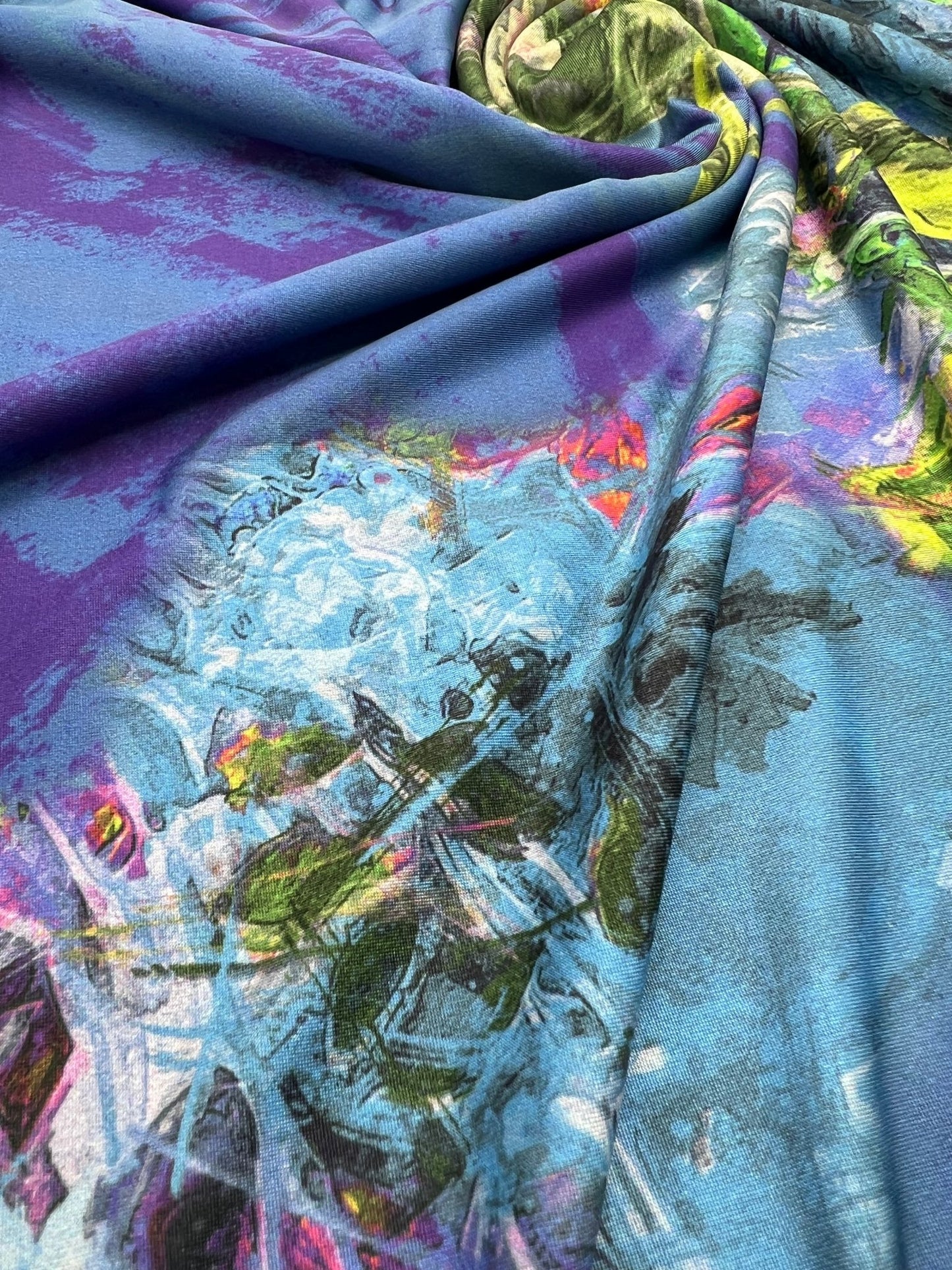 Blue Green Mix Print Soft Touch 4 Way Stretch Fabric - T9 Fabrics