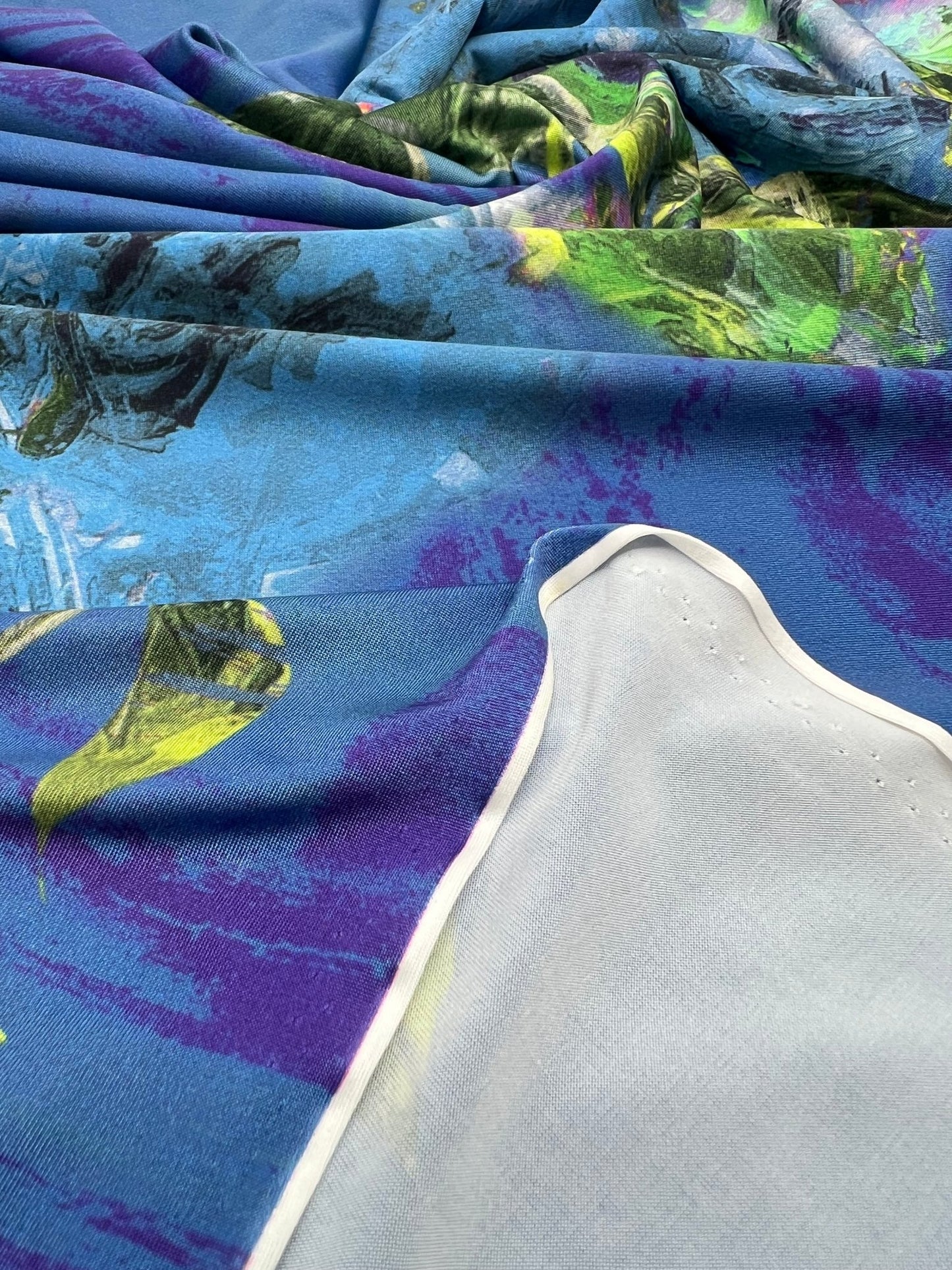 Blue Green Mix Print Soft Touch 4 Way Stretch Fabric - T9 Fabrics