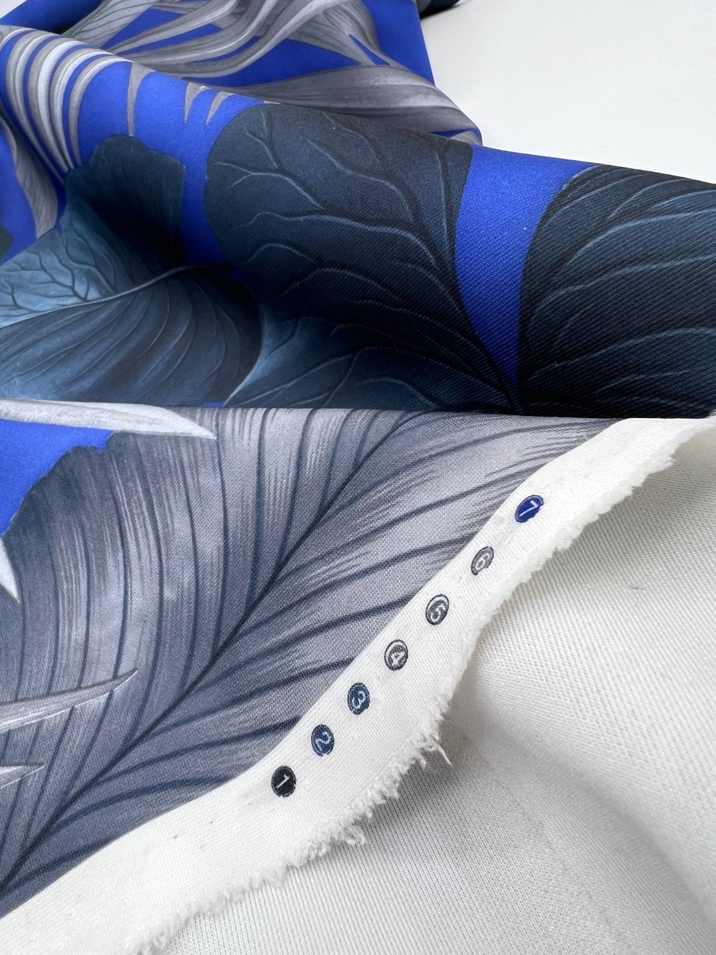 Blue Grey Leaf Printed Plain Scuba Stretch Fabric - T9 Fabrics