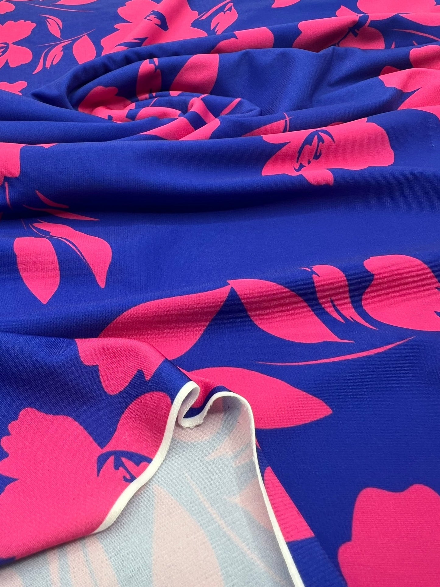 Blue Hot Pink Floral Print ITY Fabric 4 Way Stretch - T9 Fabrics