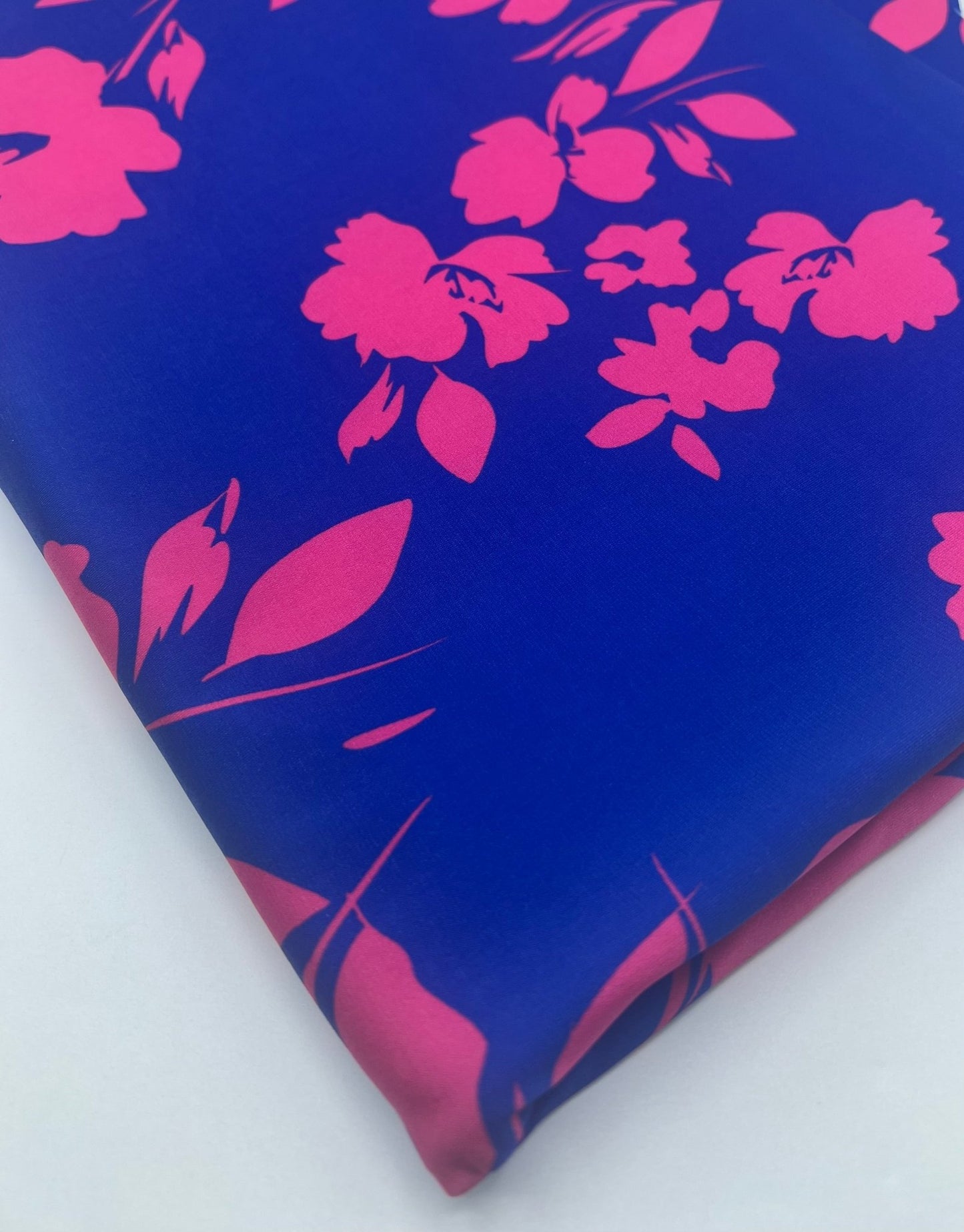 Blue Hot Pink Floral Print ITY Fabric 4 Way Stretch - T9 Fabrics