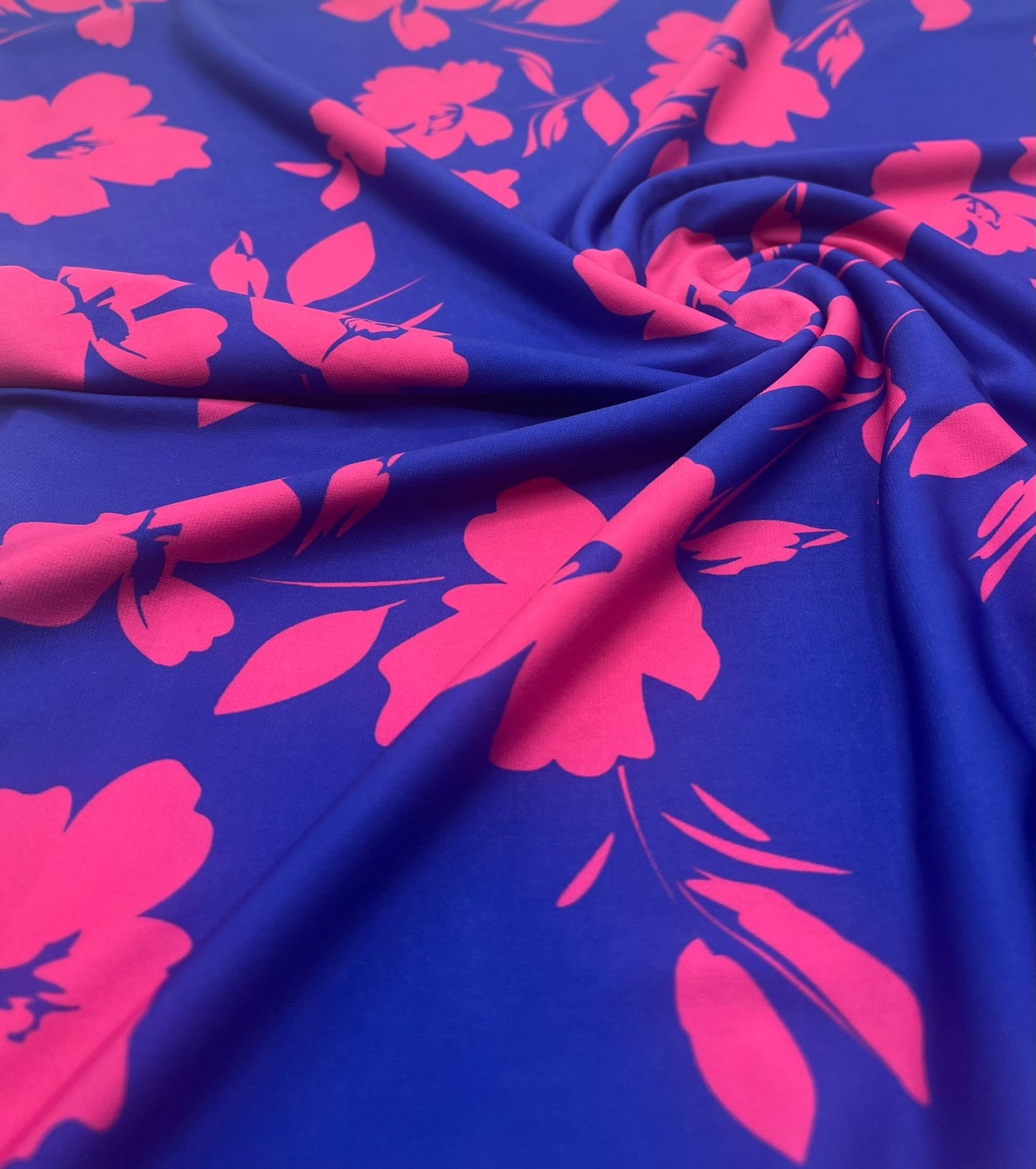 Blue Hot Pink Floral Print ITY Fabric 4 Way Stretch - T9 Fabrics