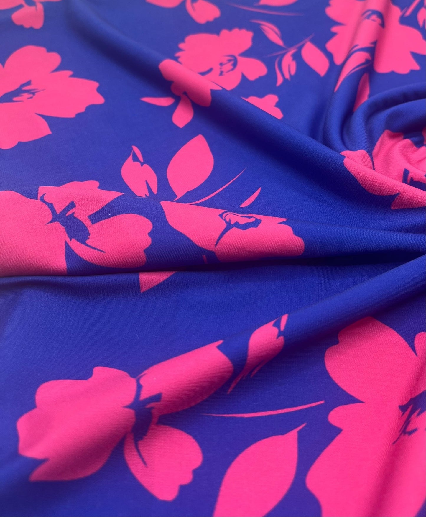 Blue Hot Pink Floral Print ITY Fabric 4 Way Stretch - T9 Fabrics