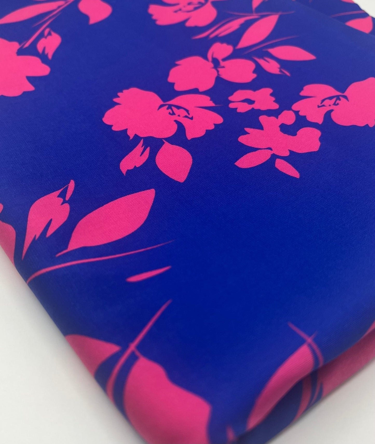 Blue Hot Pink Floral Print ITY Fabric 4 Way Stretch - T9 Fabrics