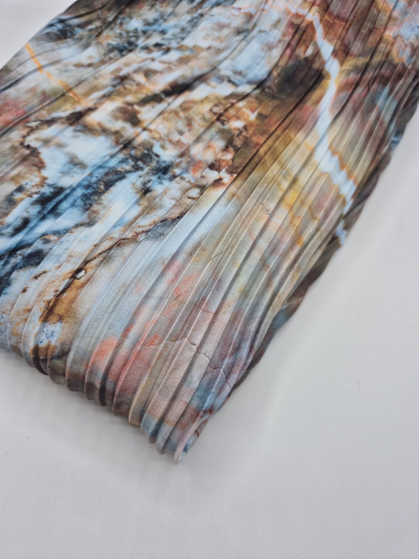 Blue Mix Printed Plisse Pleated Stretch Fabric - T9 Fabrics