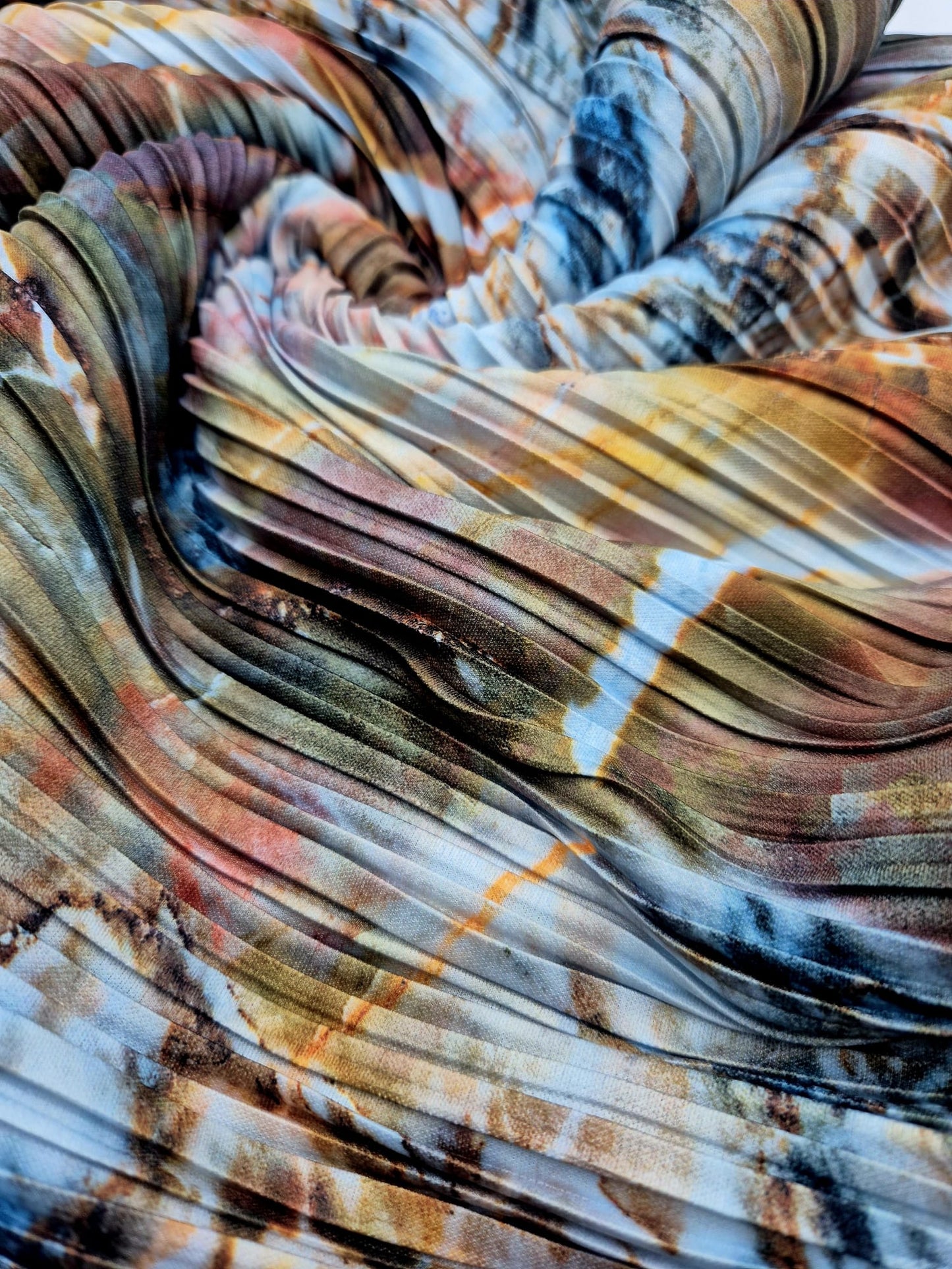 Blue Mix Printed Plisse Pleated Stretch Fabric - T9 Fabrics
