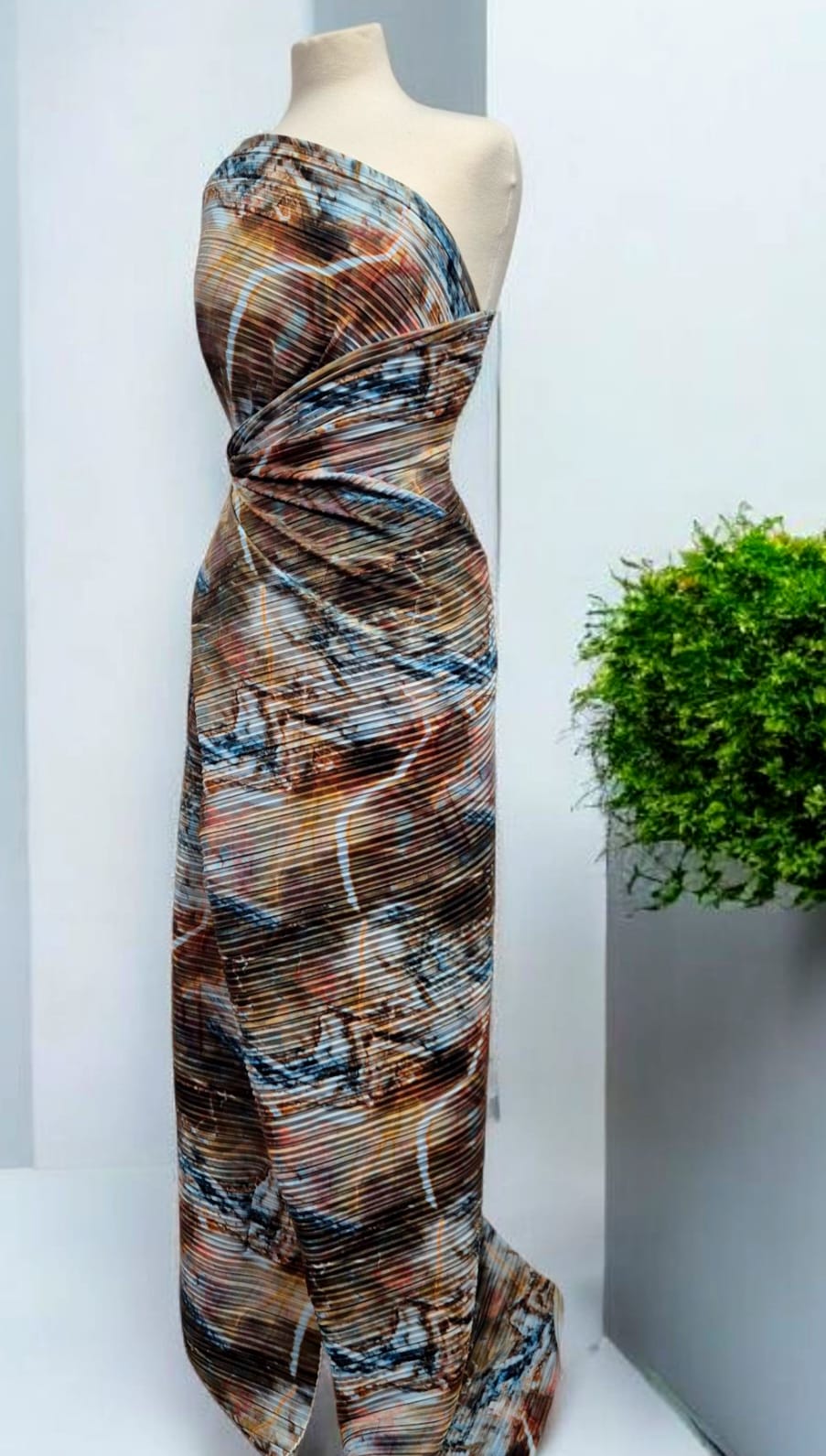 Blue Mix Printed Plisse Pleated Stretch Fabric - T9 Fabrics