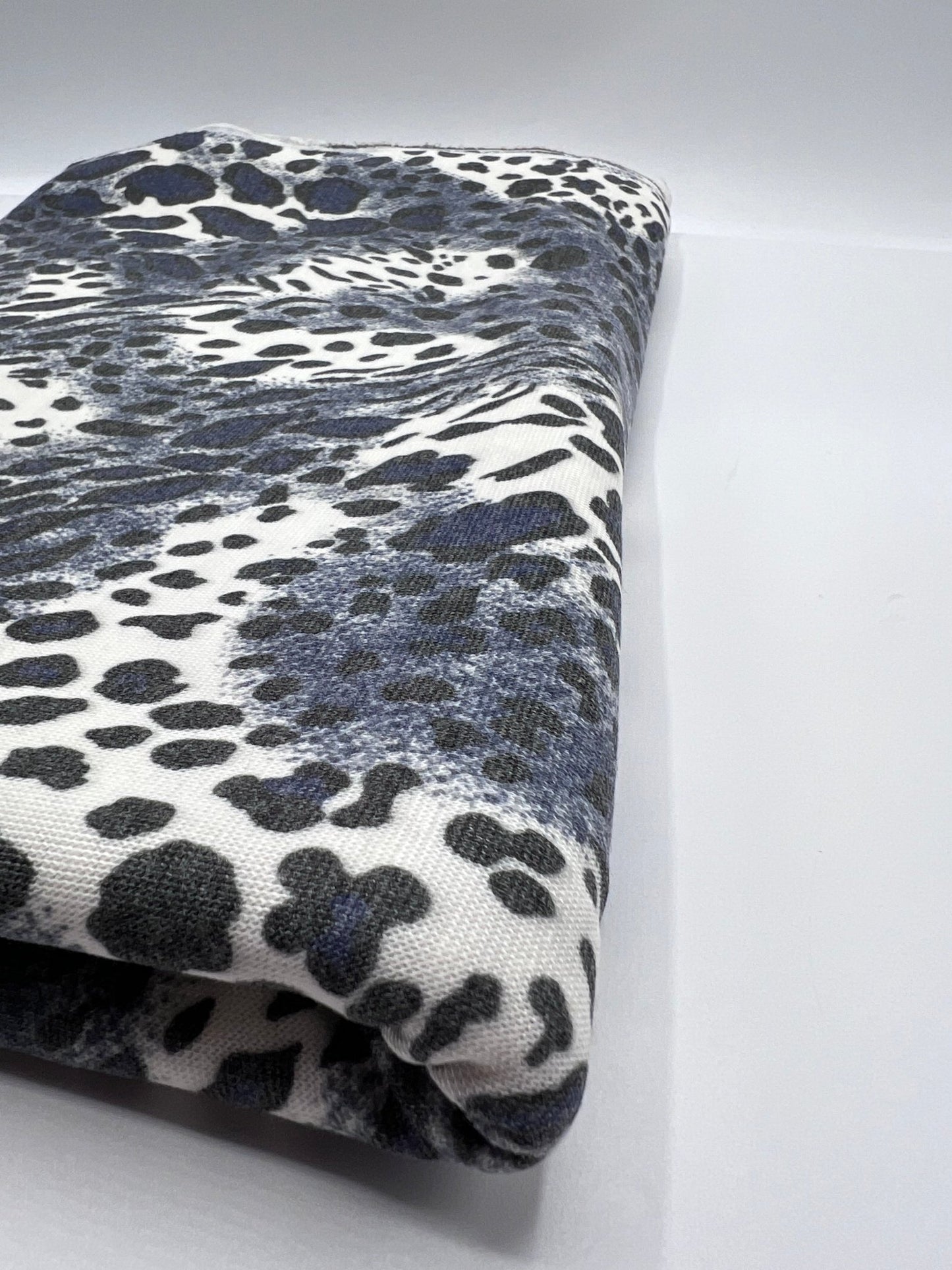Blue Navy Leopard Knit Stretch Fabric - T9 Fabrics