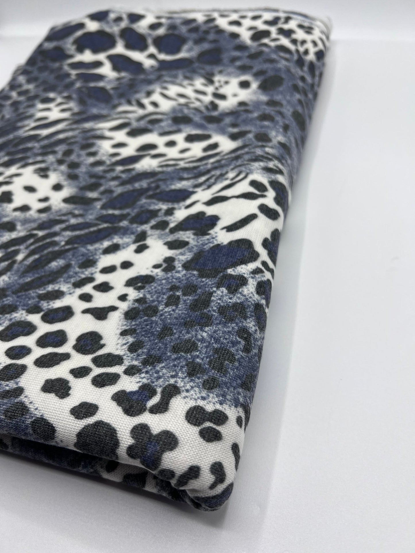Blue Navy Leopard Knit Stretch Fabric - T9 Fabrics