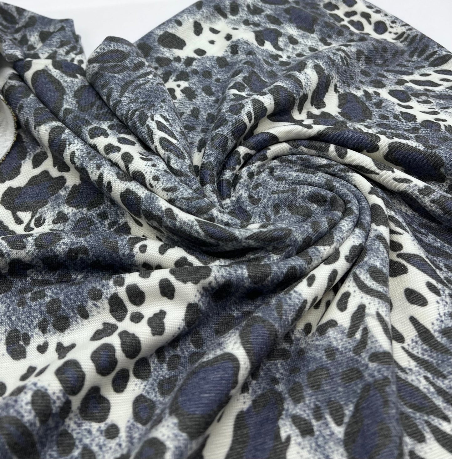 Blue Navy Leopard Knit Stretch Fabric - T9 Fabrics