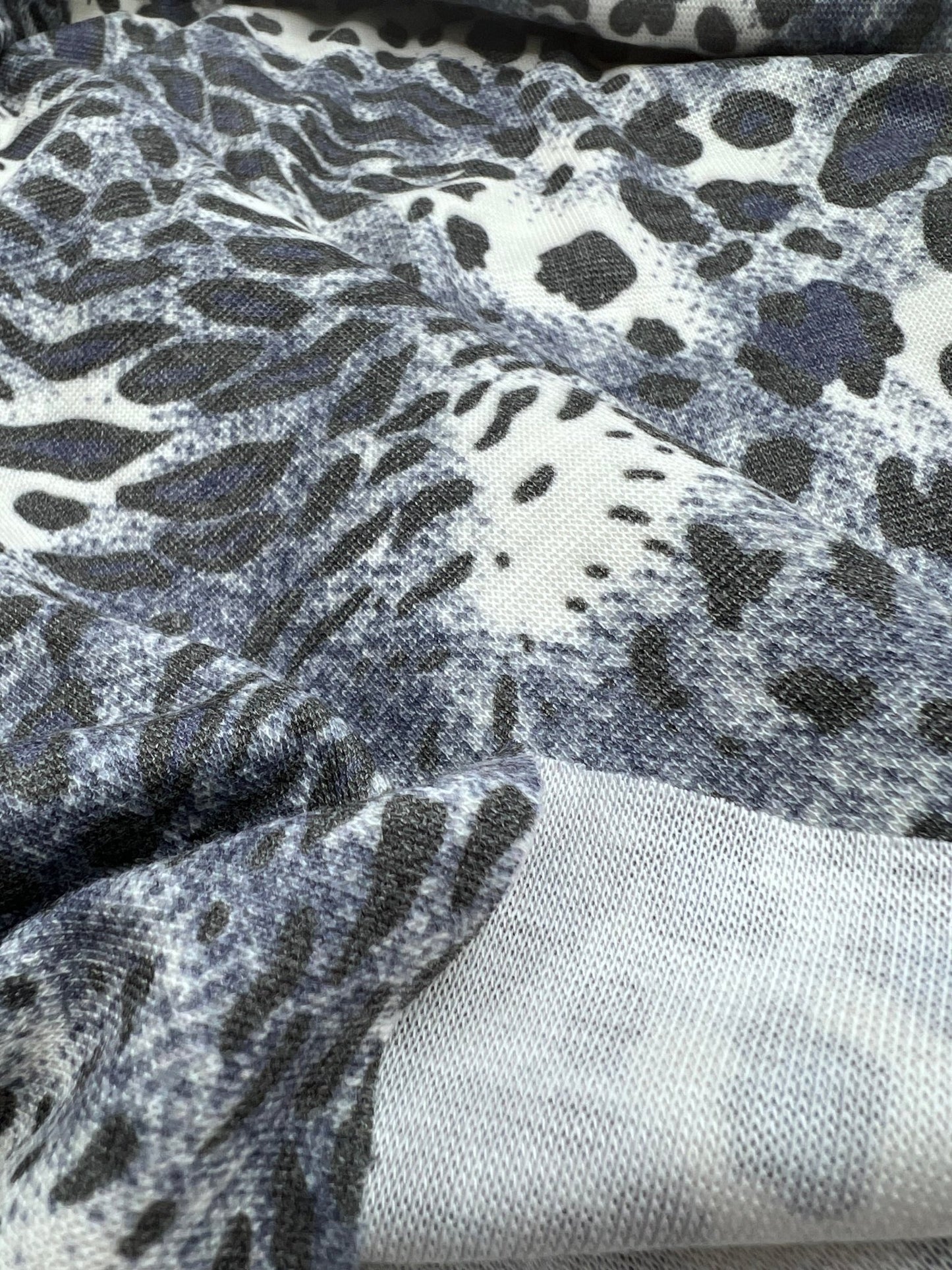 Blue Navy Leopard Knit Stretch Fabric - T9 Fabrics