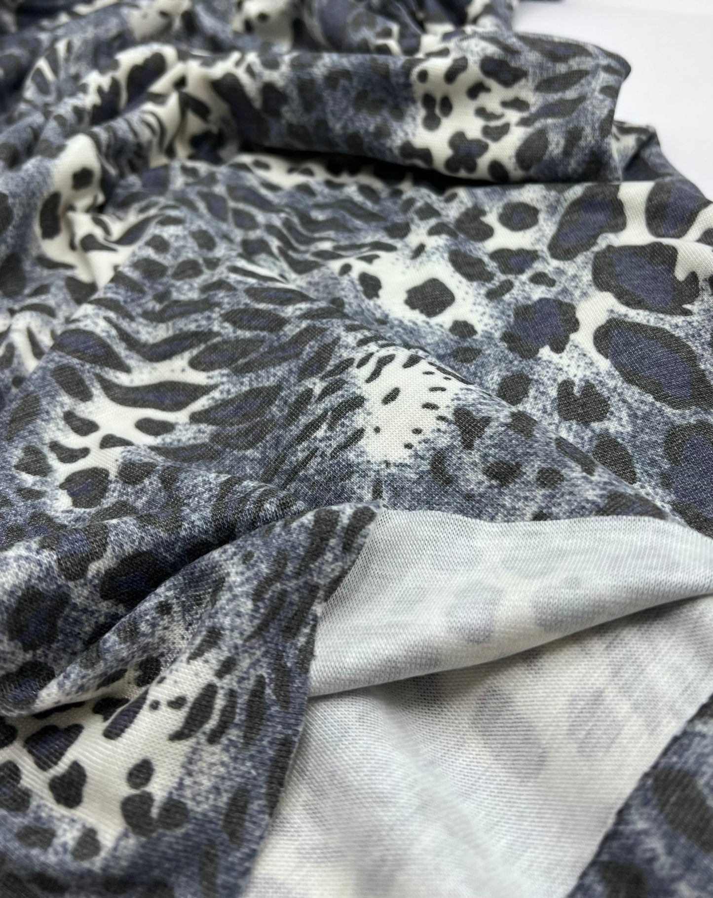 Blue Navy Leopard Knit Stretch Fabric - T9 Fabrics