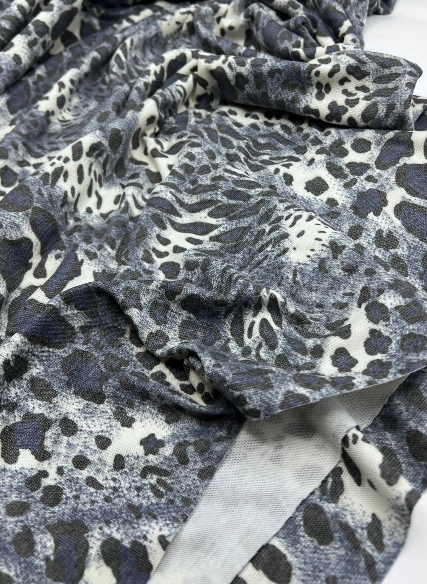Blue Navy Leopard Knit Stretch Fabric - T9 Fabrics