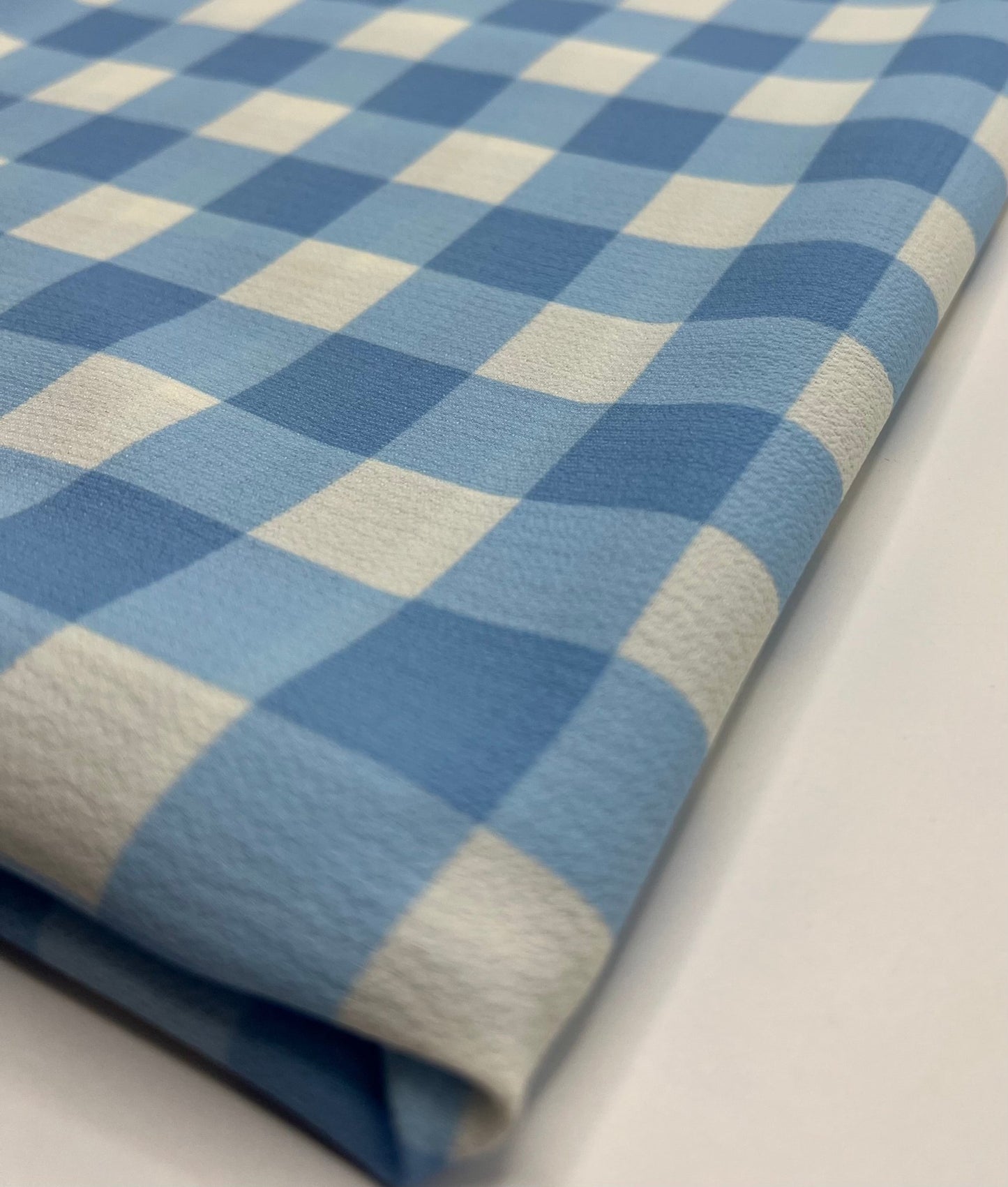 Blue White Check Print Lightweight Bubble Crepe Fabric - T9 Fabrics
