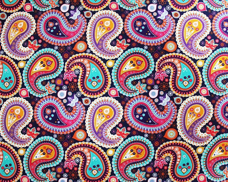 Bold Paisley Cotton Stretch Jersey 200 GSM 95/5 Lycra 4 Way Stretch - T9 Fabrics