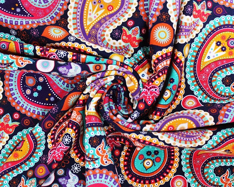 Bold Paisley Cotton Stretch Jersey 200 GSM 95/5 Lycra 4 Way Stretch - T9 Fabrics