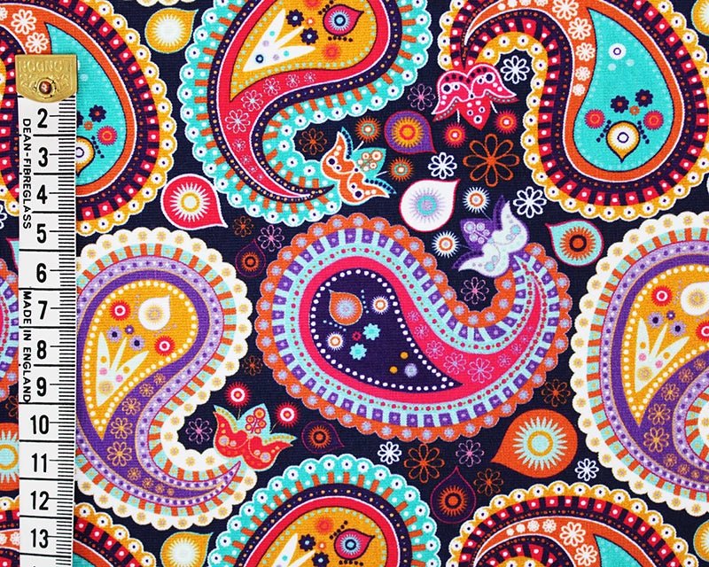 Bold Paisley Cotton Stretch Jersey 200 GSM 95/5 Lycra 4 Way Stretch - T9 Fabrics