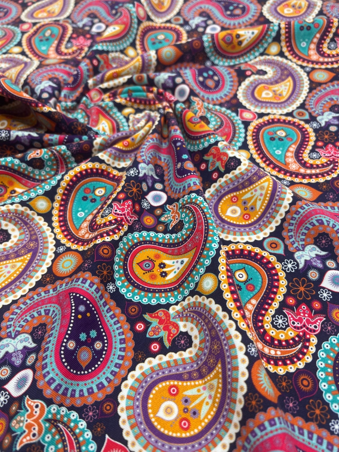Bold Paisley Cotton Stretch Jersey 200 GSM 95/5 Lycra 4 Way Stretch - T9 Fabrics