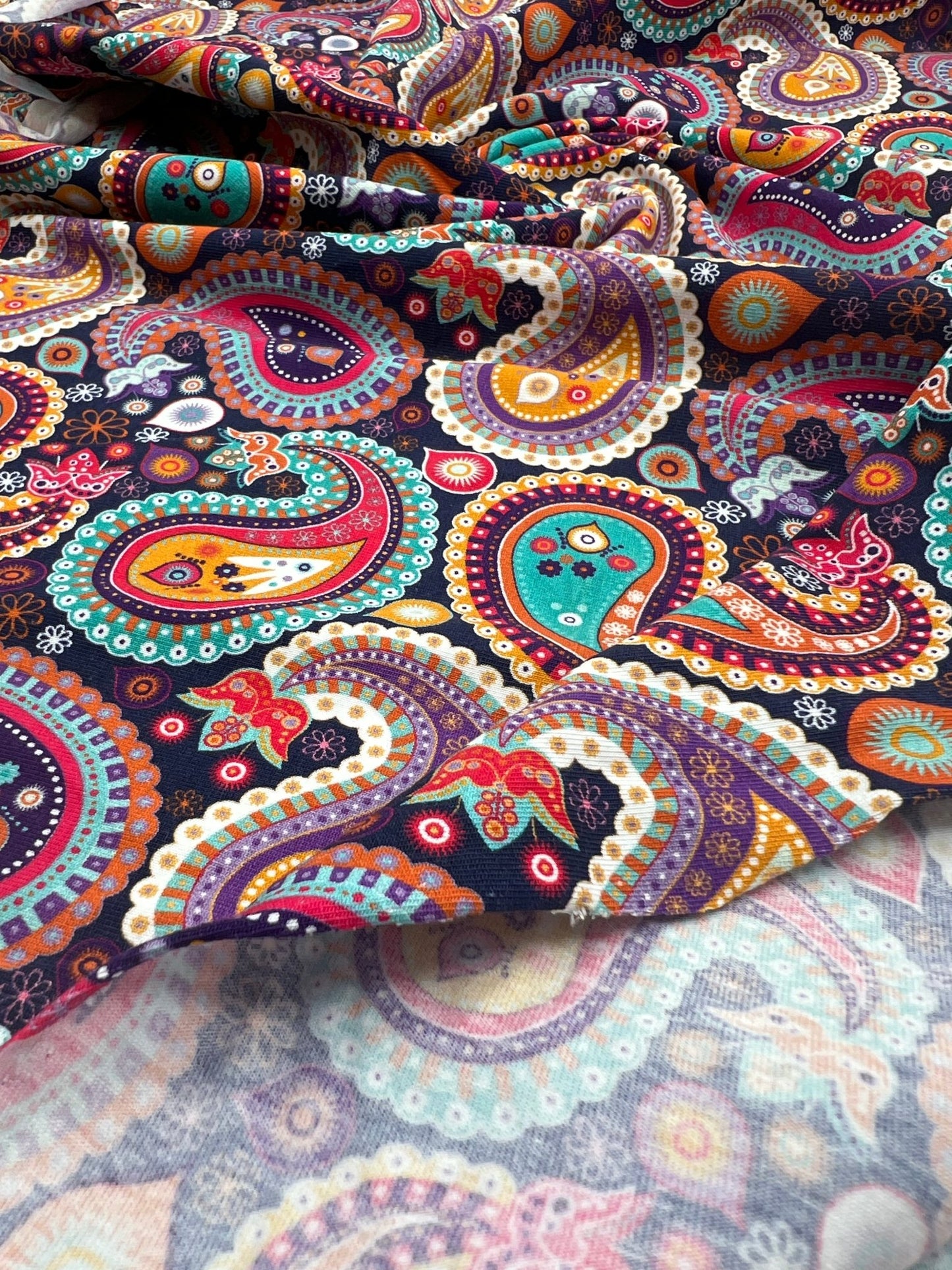 Bold Paisley Cotton Stretch Jersey 200 GSM 95/5 Lycra 4 Way Stretch - T9 Fabrics