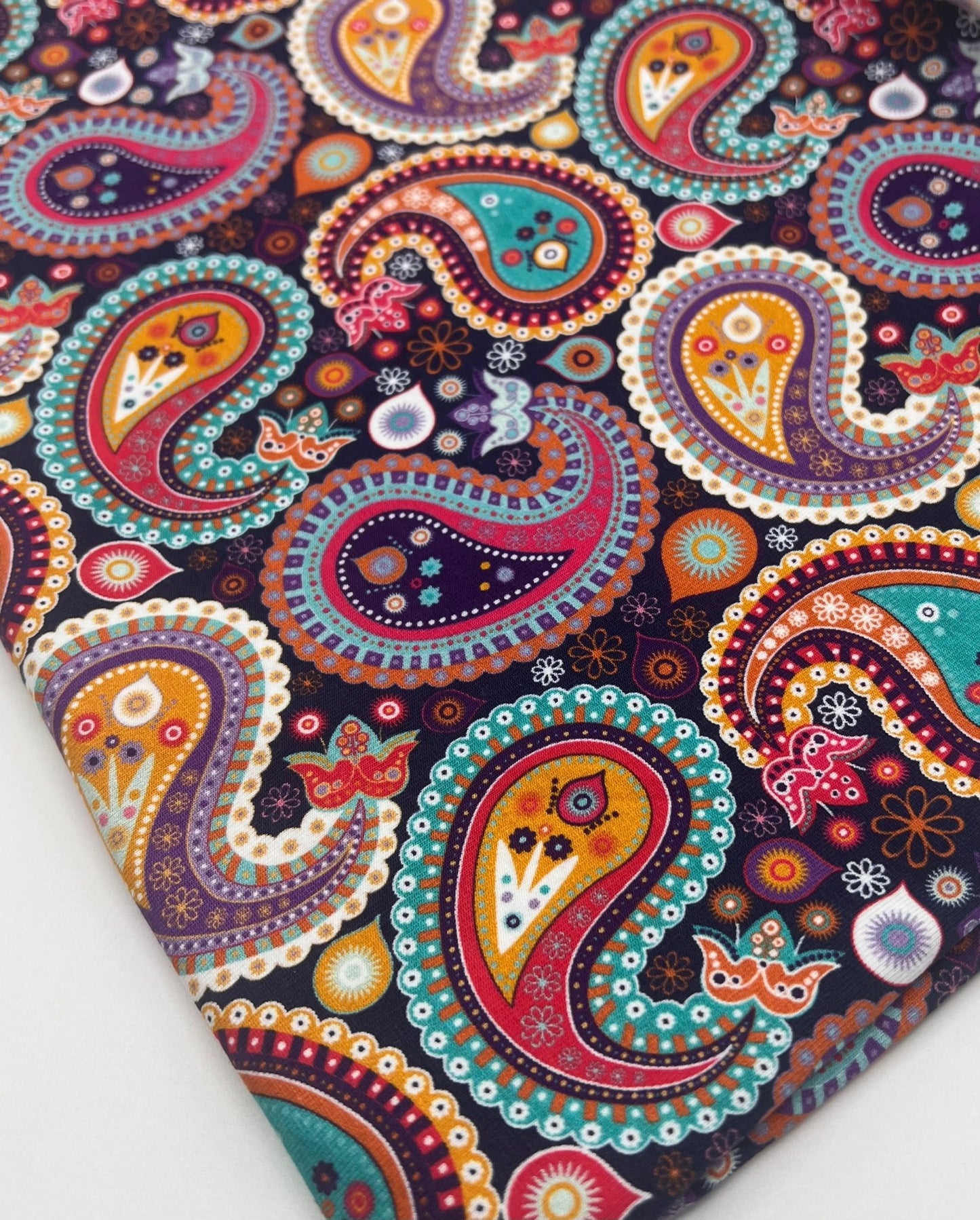 Bold Paisley Cotton Stretch Jersey 200 GSM 95/5 Lycra 4 Way Stretch - T9 Fabrics