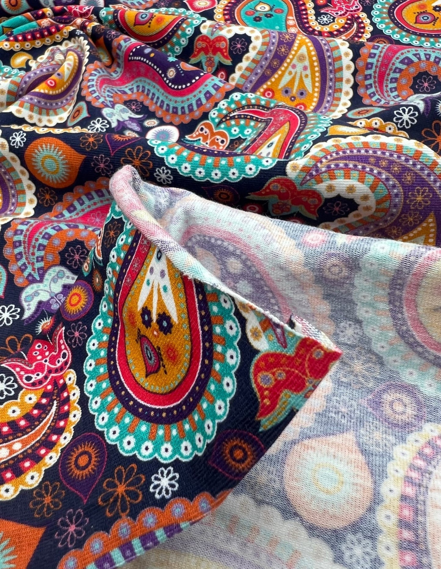 Bold Paisley Cotton Stretch Jersey 200 GSM 95/5 Lycra 4 Way Stretch - T9 Fabrics