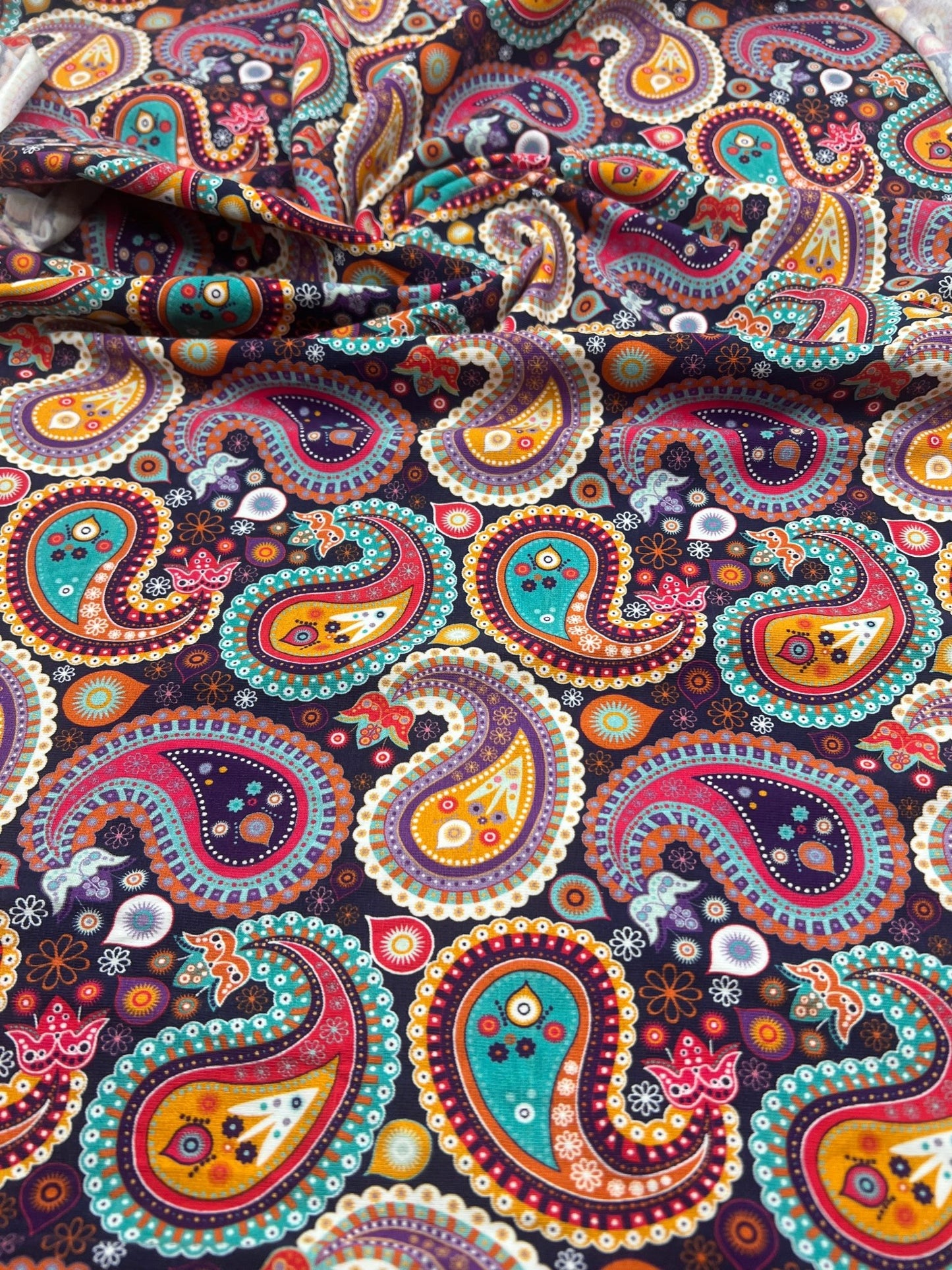 Bold Paisley Cotton Stretch Jersey 200 GSM 95/5 Lycra 4 Way Stretch - T9 Fabrics