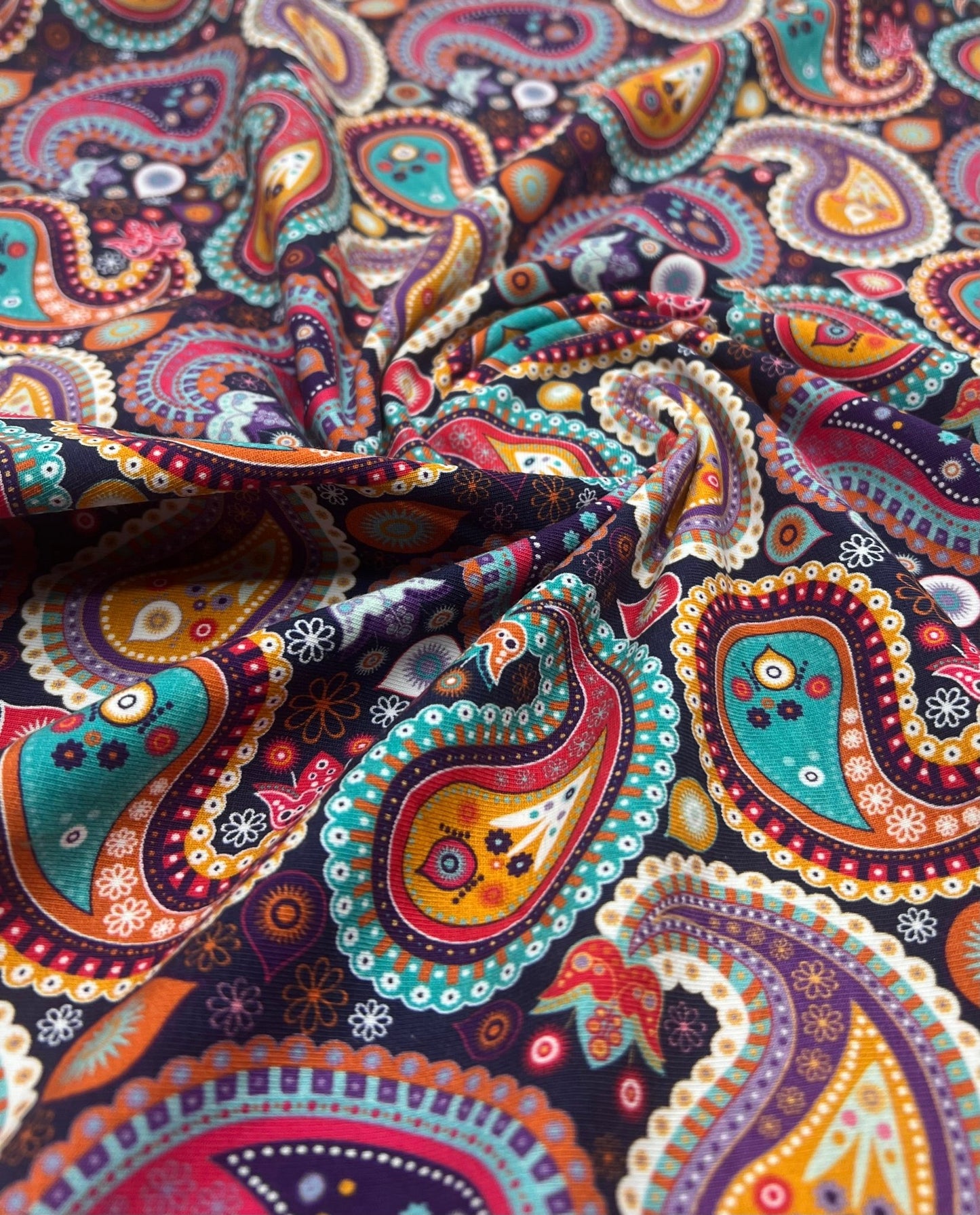 Bold Paisley Cotton Stretch Jersey 200 GSM 95/5 Lycra 4 Way Stretch - T9 Fabrics