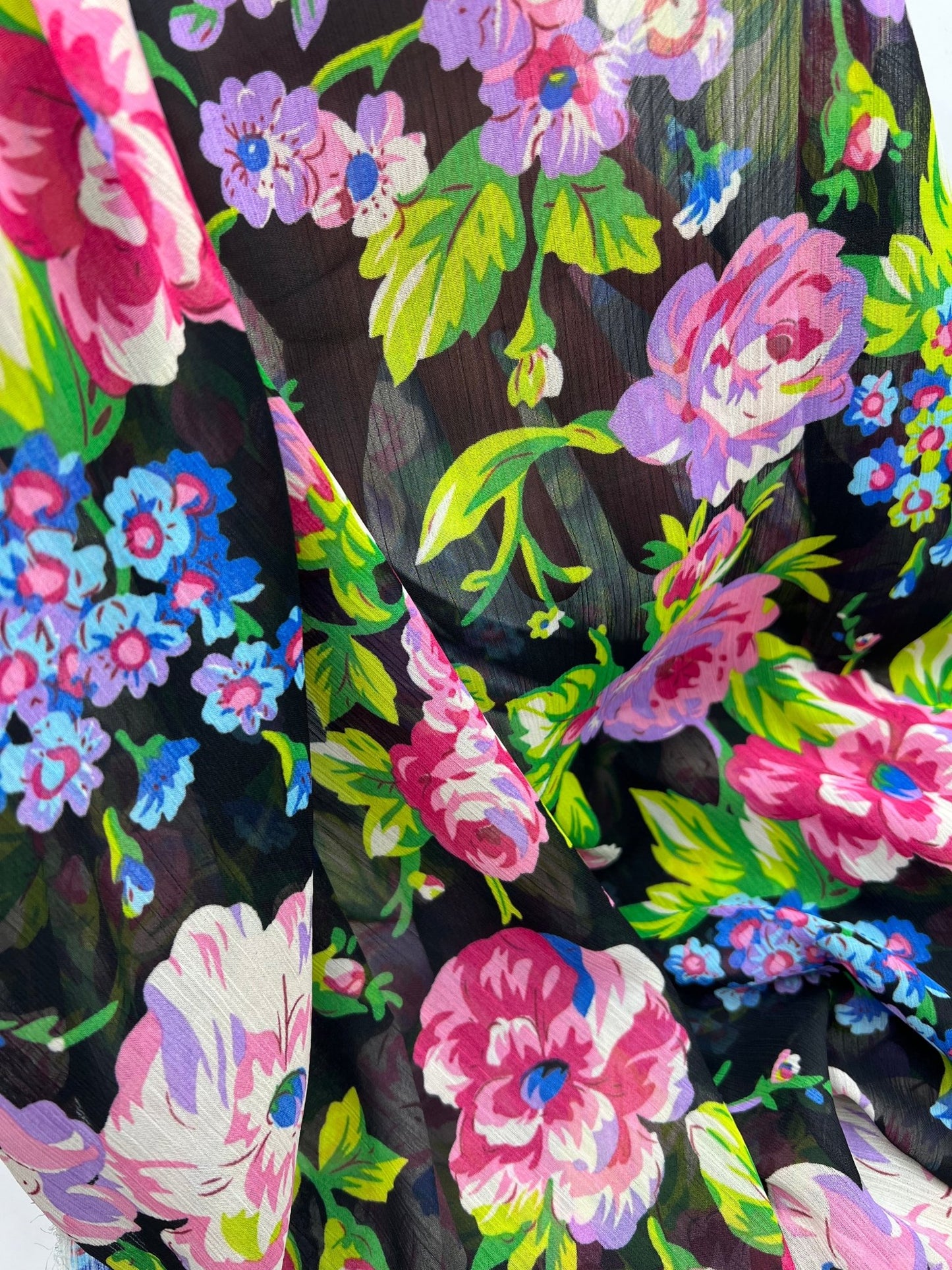 Bright Floral Green Leaves Printed Chiffon Dress Fabric - T9 Fabrics
