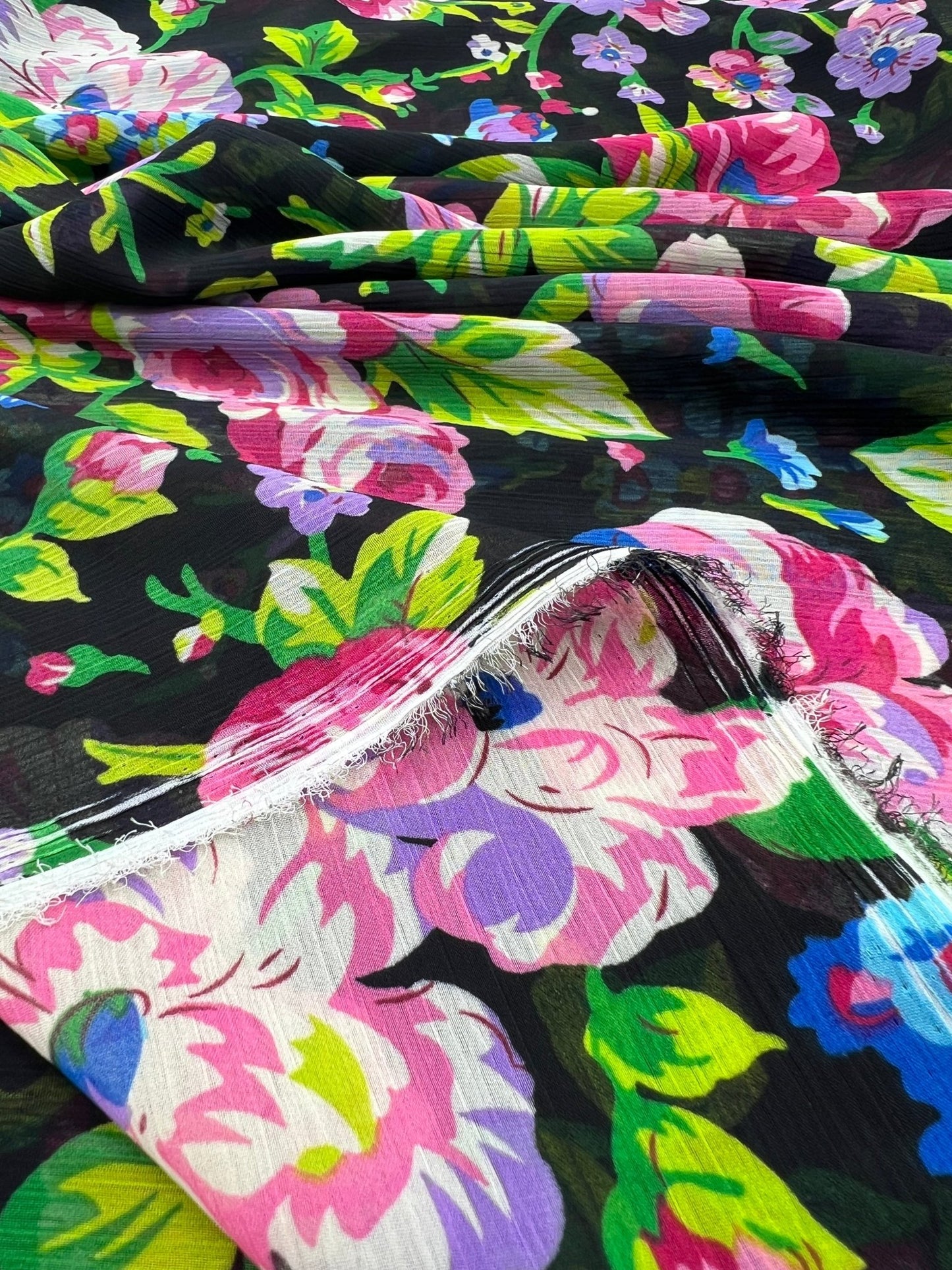 Bright Floral Green Leaves Printed Chiffon Dress Fabric - T9 Fabrics