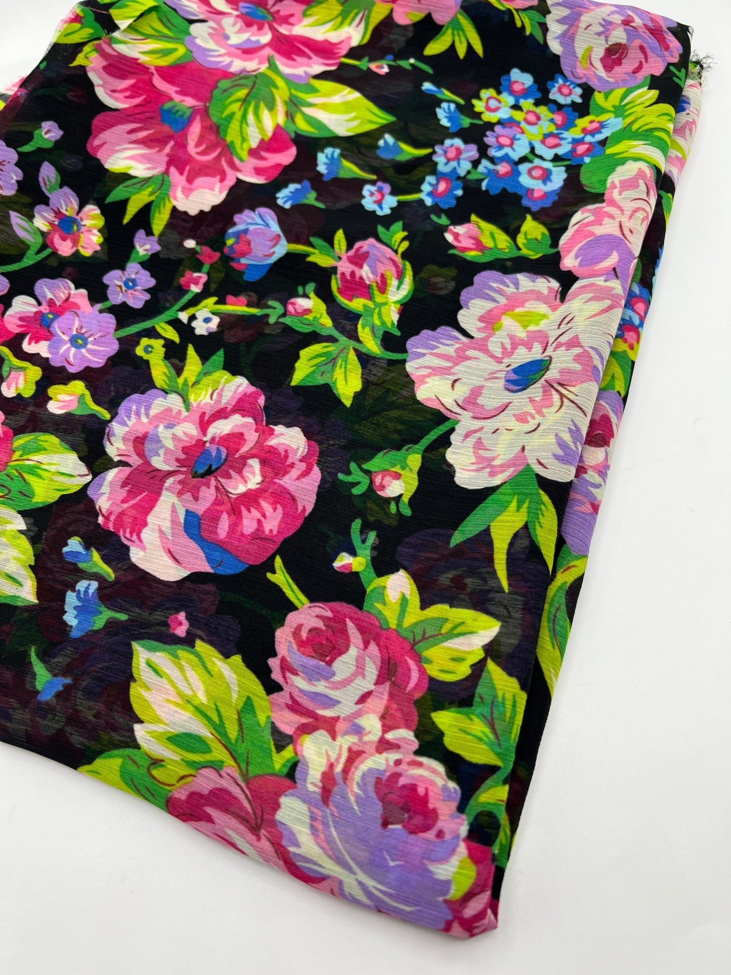 Bright Floral Green Leaves Printed Chiffon Dress Fabric - T9 Fabrics