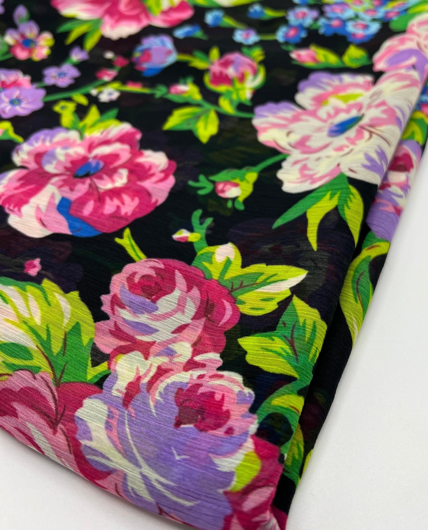Bright Floral Green Leaves Printed Chiffon Dress Fabric - T9 Fabrics