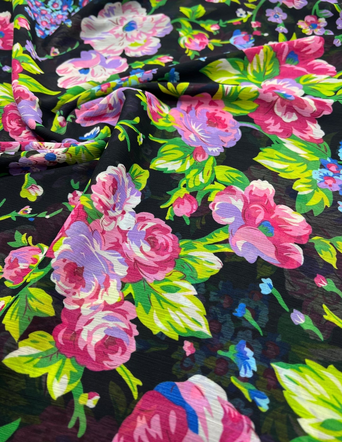 Bright Floral Green Leaves Printed Chiffon Dress Fabric - T9 Fabrics