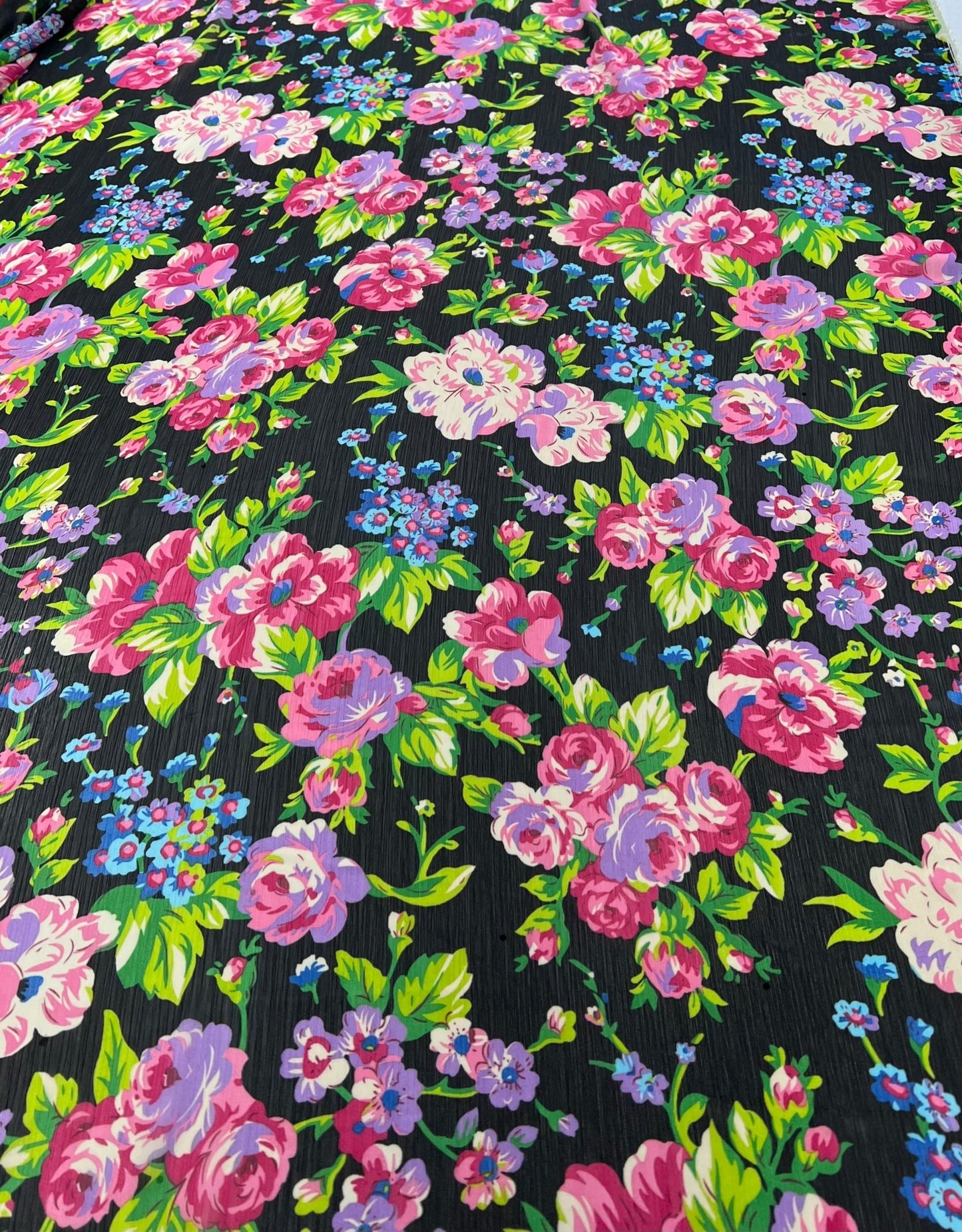 Bright Floral Green Leaves Printed Chiffon Dress Fabric - T9 Fabrics