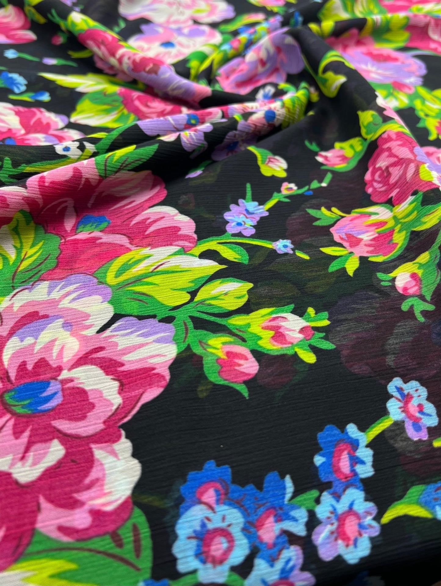 Bright Floral Green Leaves Printed Chiffon Dress Fabric - T9 Fabrics