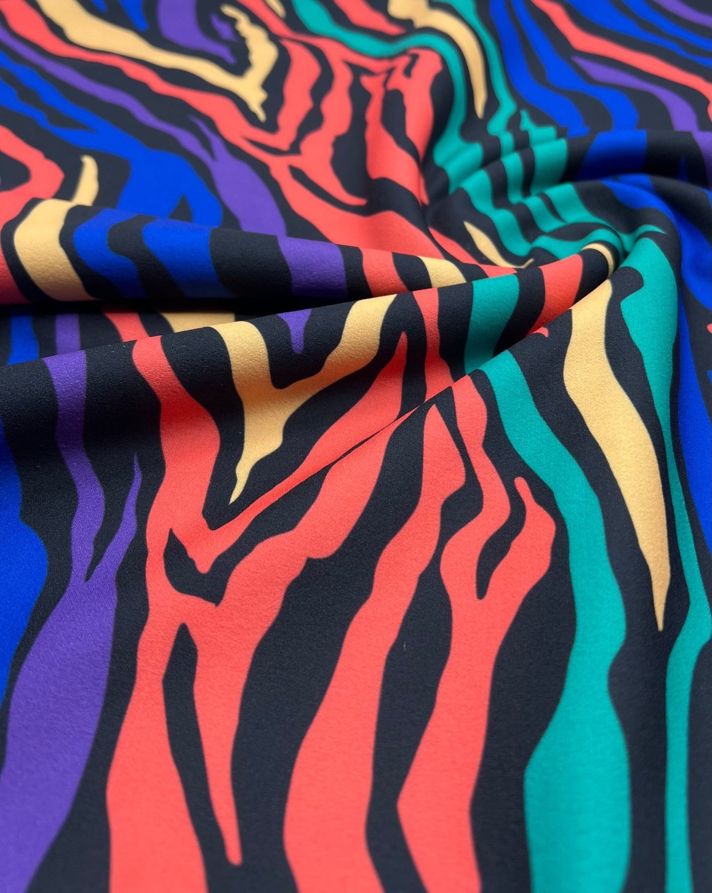 Bright Multi Animal Printed Scuba Crepe Jersey Fabric 4 Way Stretch - T9 Fabrics