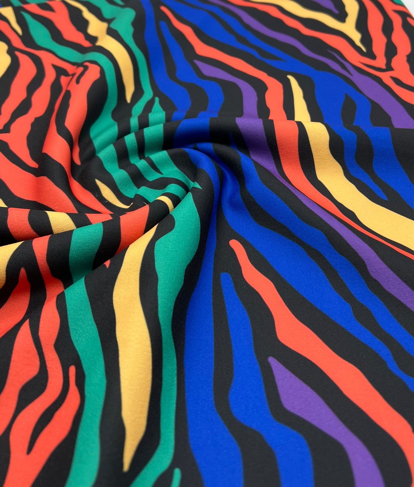 Bright Multi Animal Printed Scuba Crepe Jersey Fabric 4 Way Stretch - T9 Fabrics