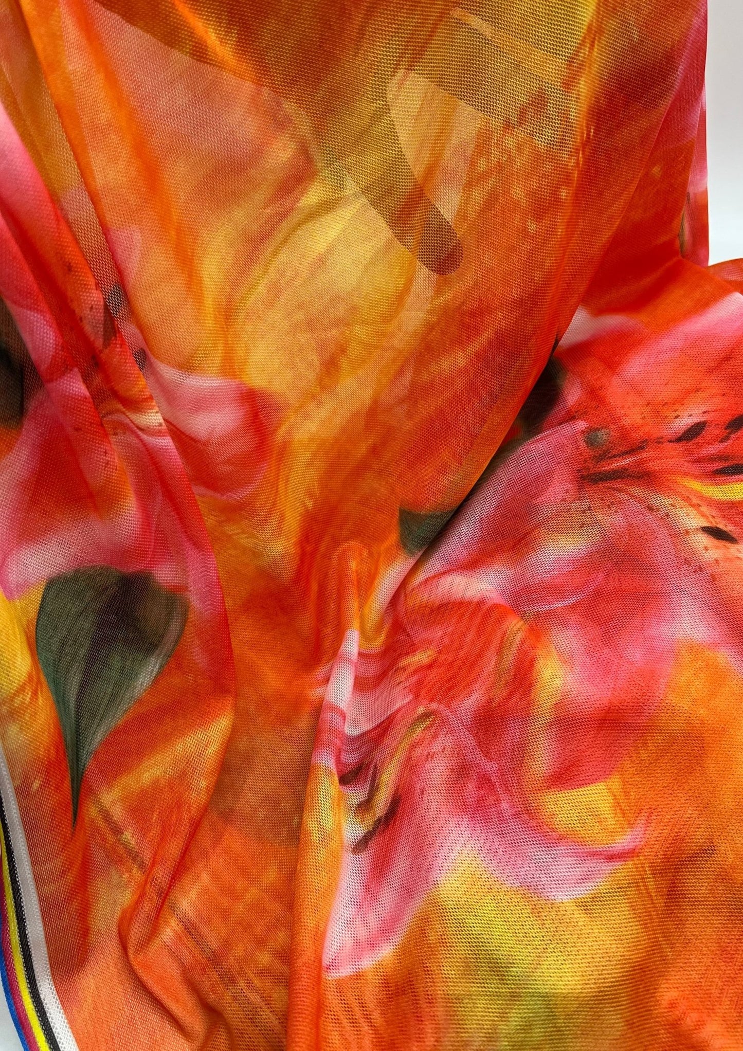 Bright Orange Pink Floral Print Mesh Fabric Stretch - T9 Fabrics